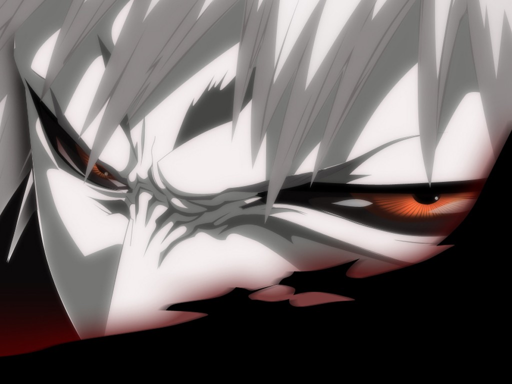 Anime 1024x768 Bleach Hollow Kurosaki Ichigo anime face orange eyes closeup anime boys