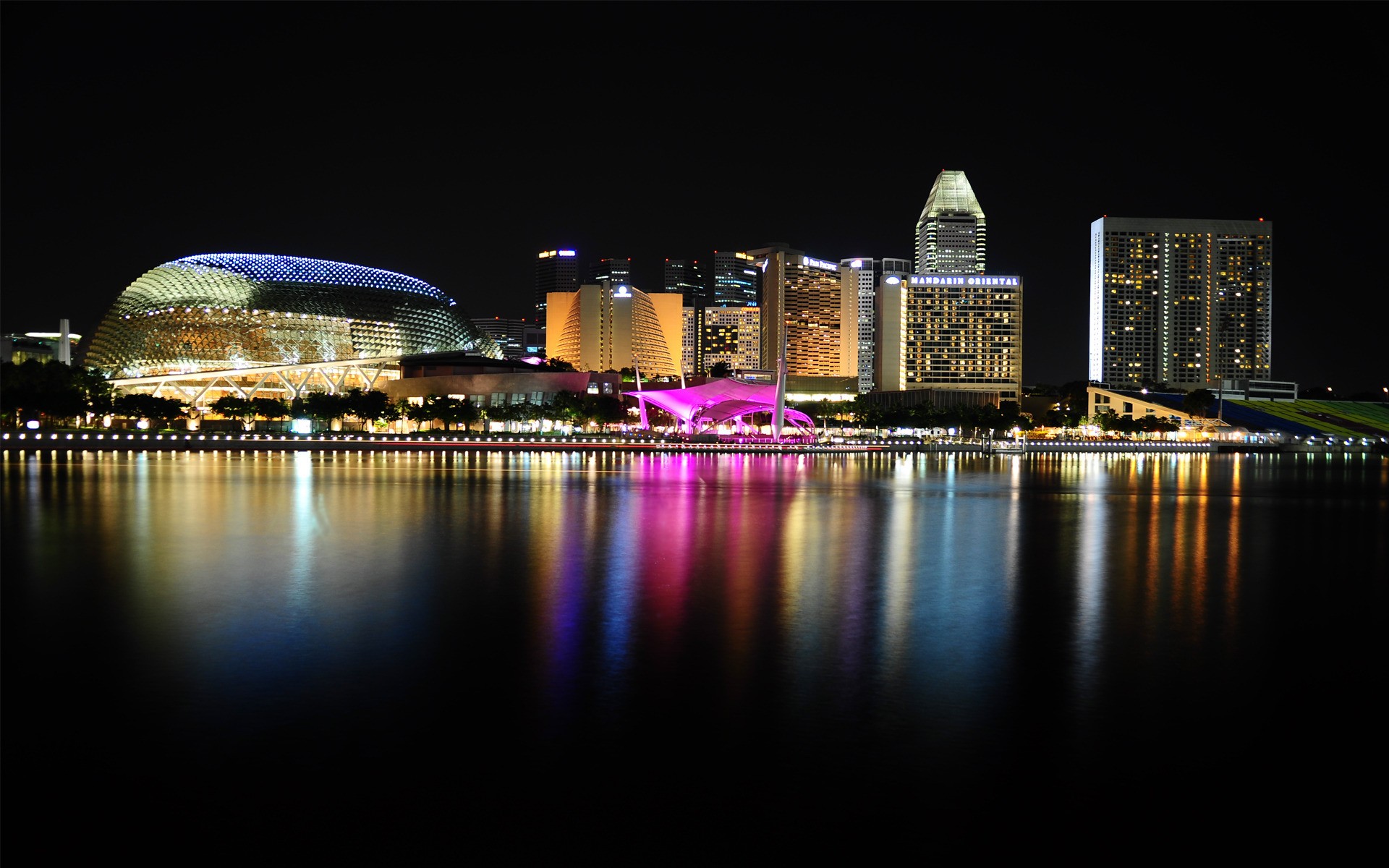 General 1920x1200 cityscape Singapore city city lights night Asia reflection Theatres on the Bay Marina Bay Gardens