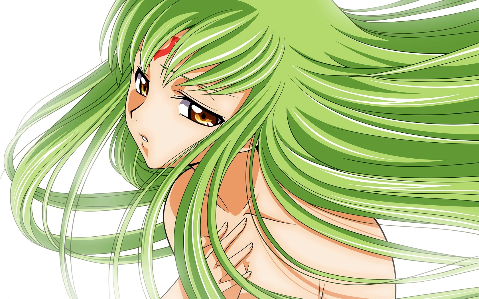 Anime 1680x1050 Code Geass anime girls anime green hair long hair face simple background white background