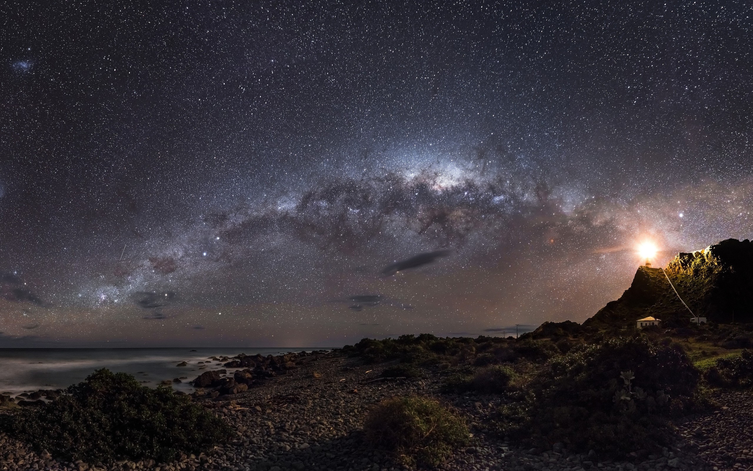 General 2560x1600 Milky Way landscape skyscape lighthouse sky stars low light