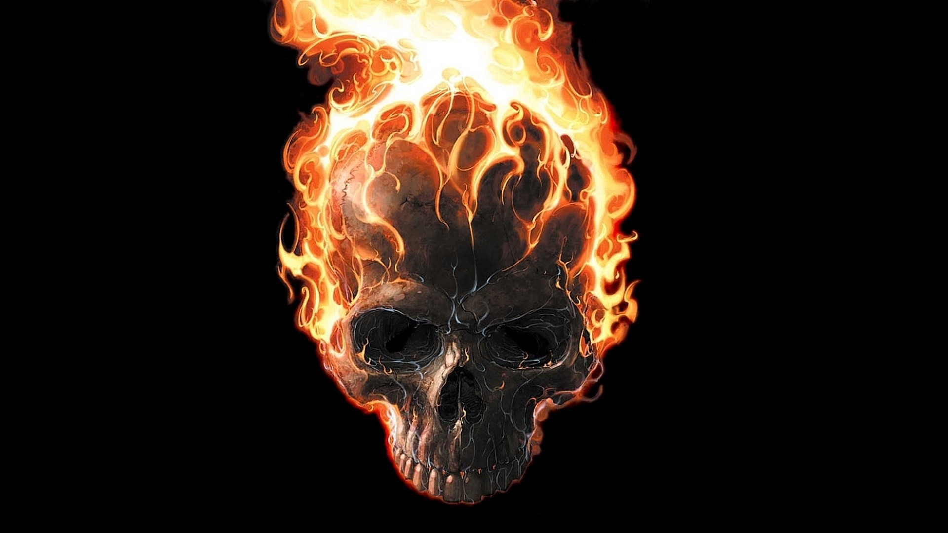 General 1920x1080 digital art black background minimalism skull teeth fire Ghost Rider movie poster burning comics Marvel Comics Flame Painter