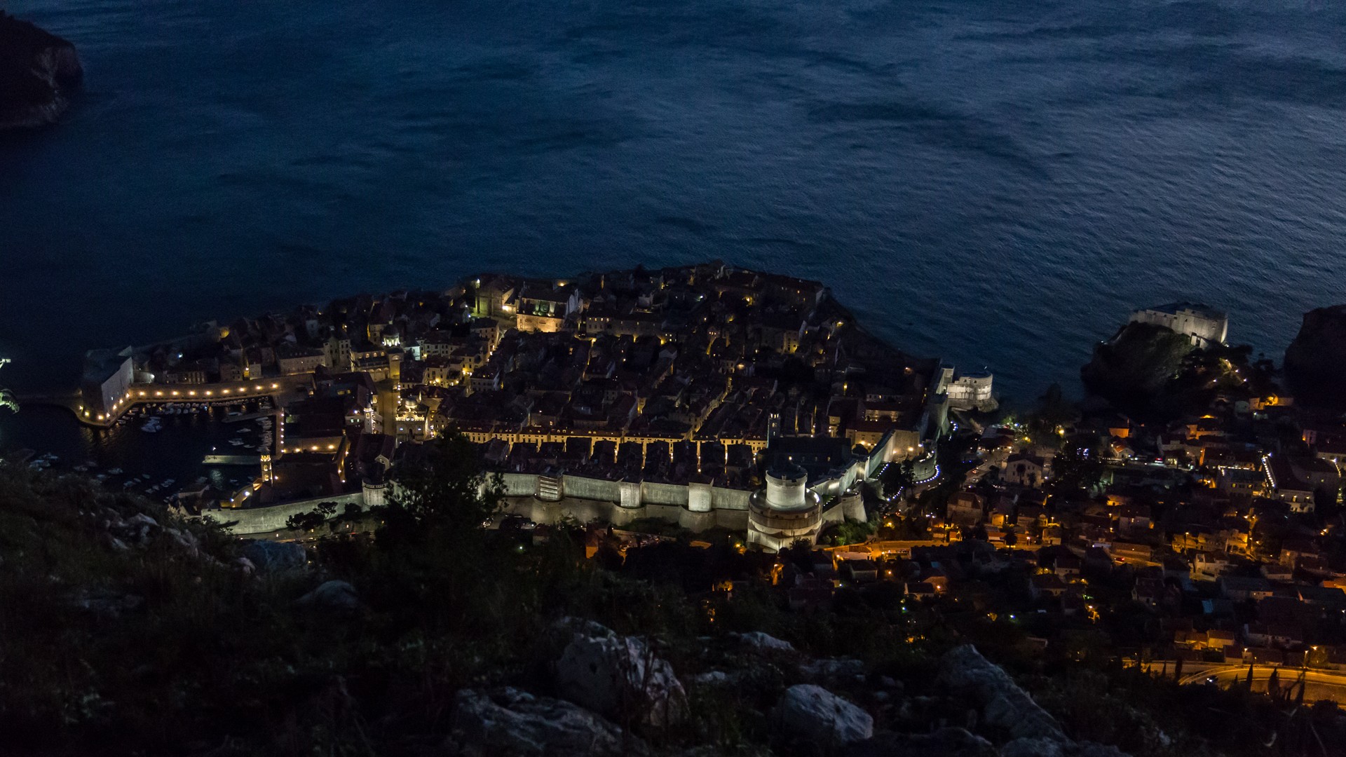 General 1920x1080 Dubrovnik city lights night sea Croatia