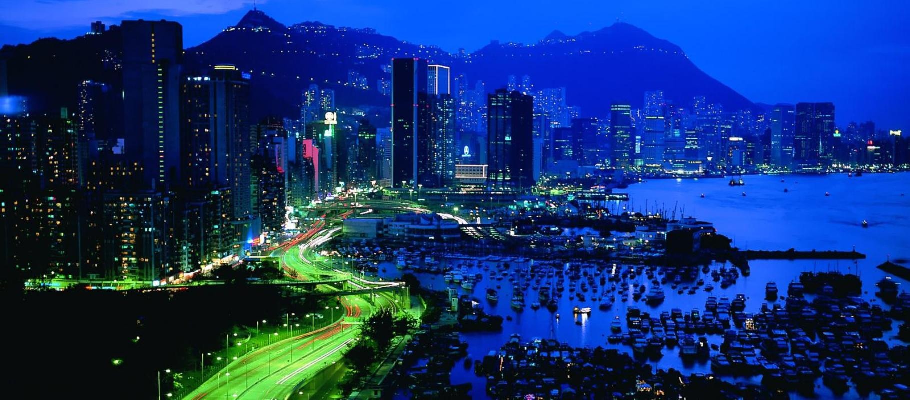 General 1820x800 city Hong Kong ports traffic night city lights Asia