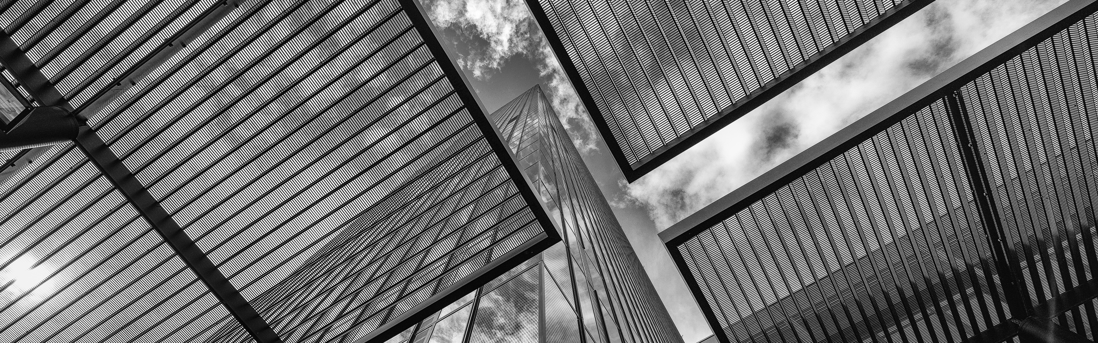 General 3840x1200 skyscraper monochrome architecture multiple display clouds