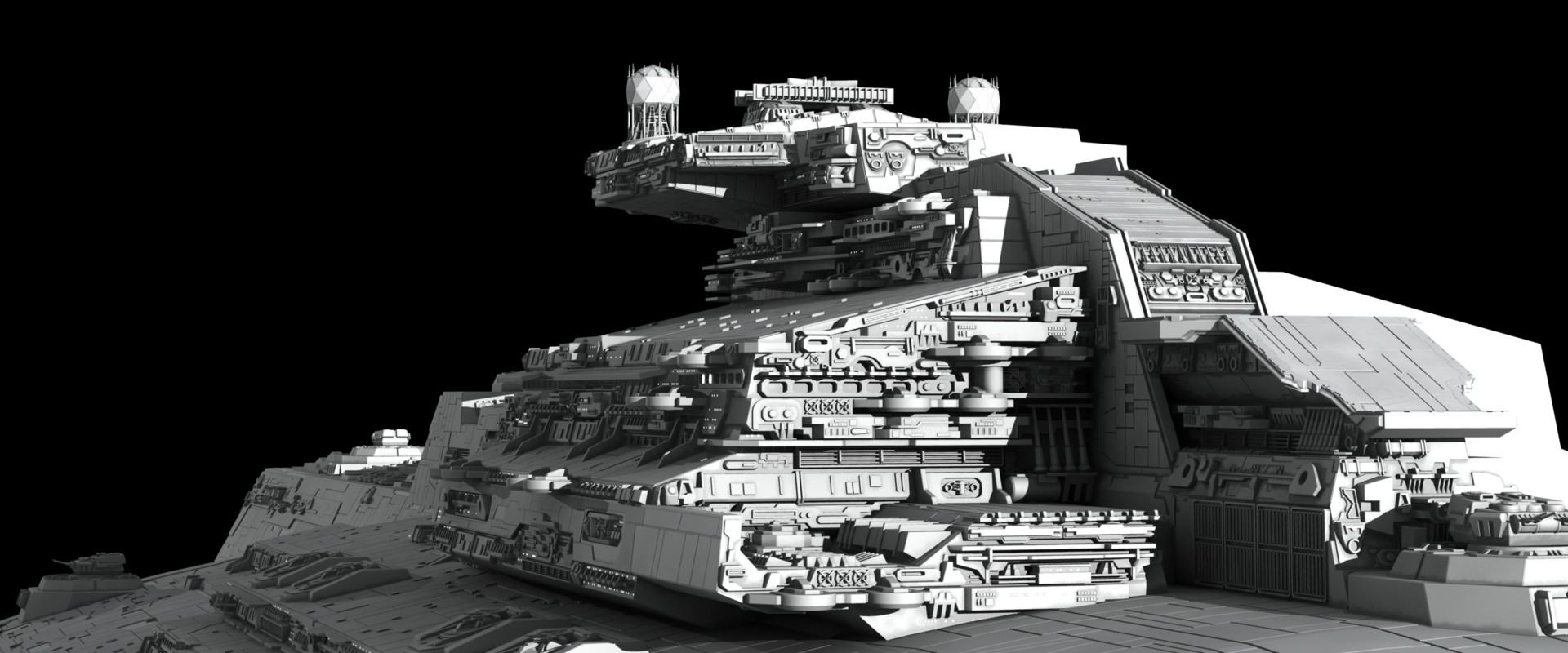 General 1920x800 Star Wars Star Destroyer Imperial Forces CGI digital art spaceship fractalsponge Star Wars Ships monochrome science fiction vehicle