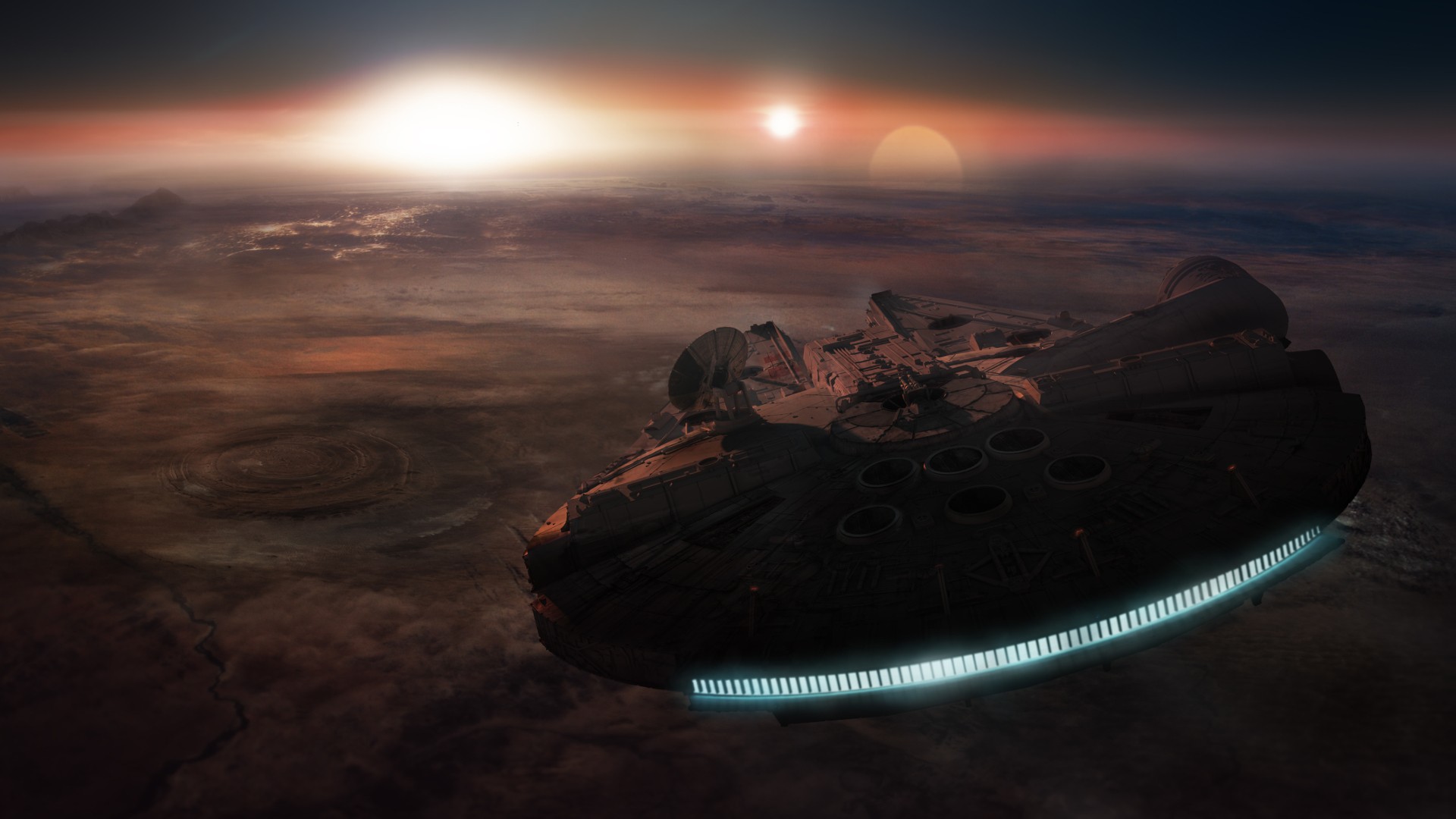 General 1920x1080 Star Wars Millennium Falcon Star Wars Ships science fiction vehicle planet spaceship sky desert CGI digital art artwork sunlight
