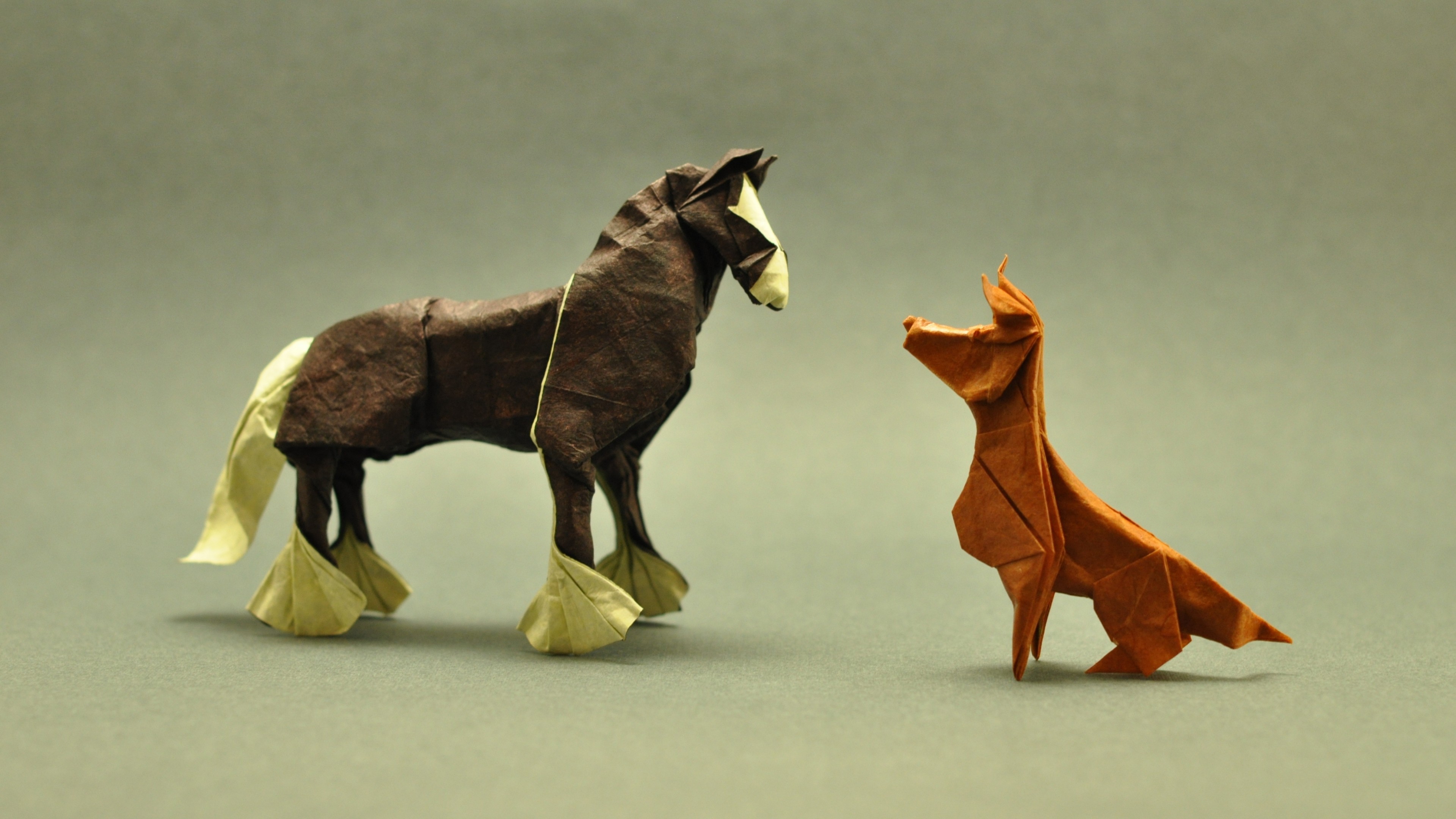 General 3840x2160 animals origami paper horse dog simple background artwork minimalism depth of field