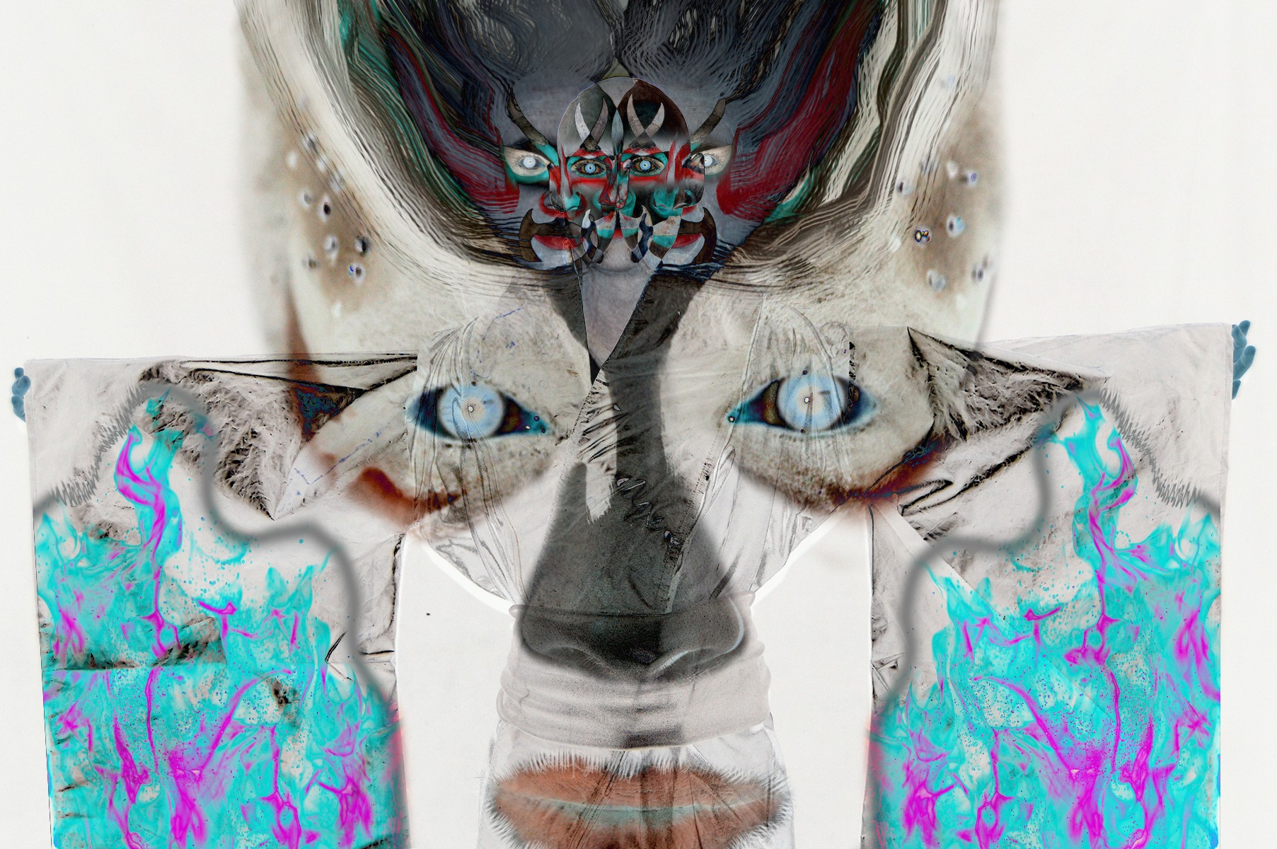 General 1805x1200 eyes face colorful glitch art scary face cyan