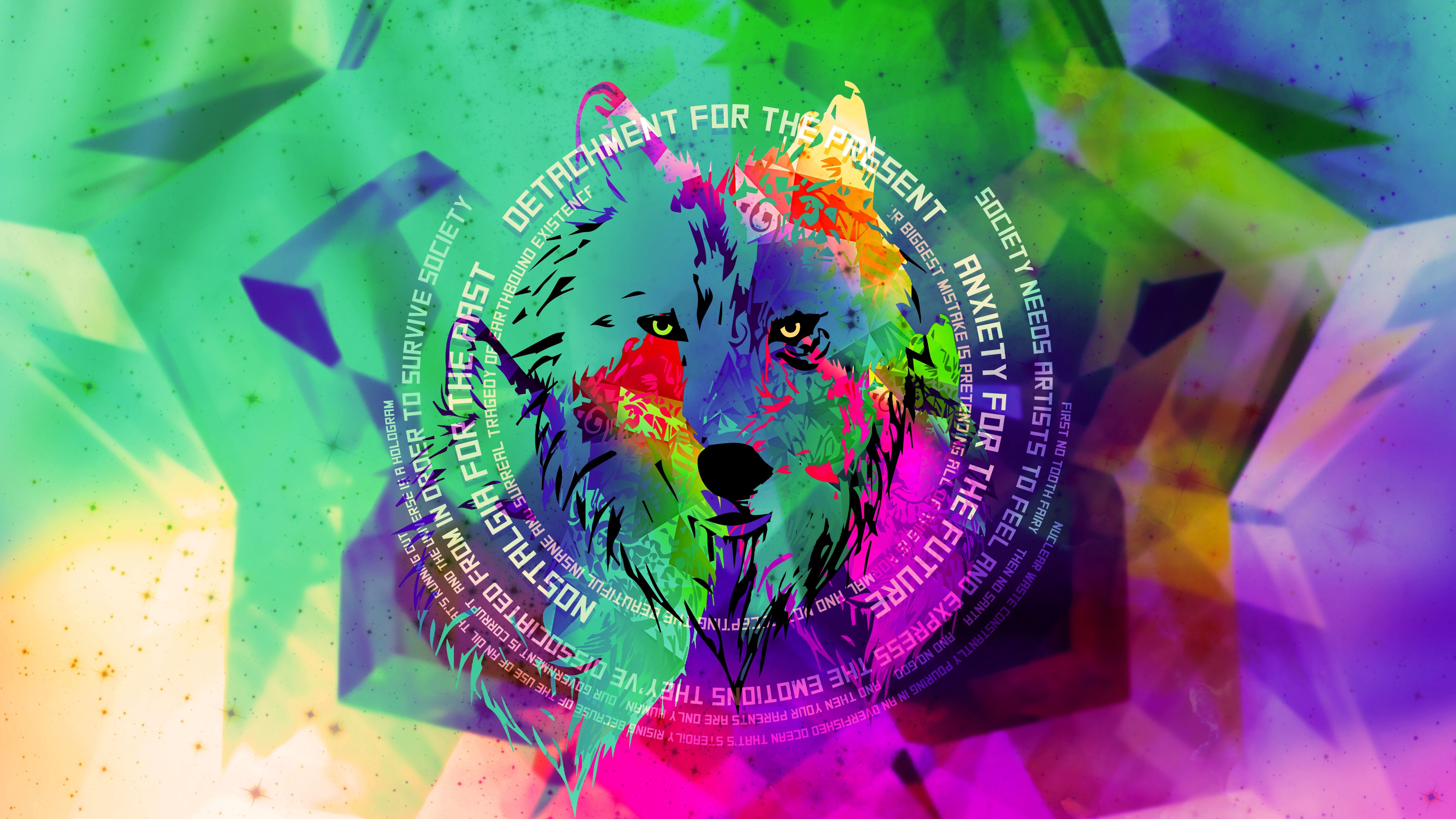General 5500x3094 wolf abstract colorful typography green digital art