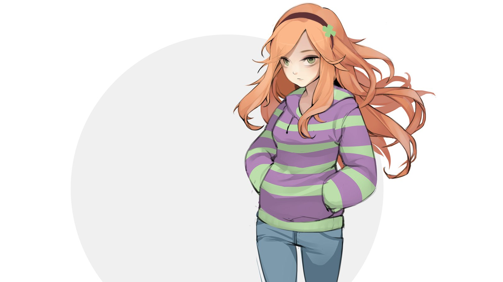 General 1608x904 Vivian James GamerGate redhead green eyes women white background simple background sweater striped sweaters long hair looking at viewer