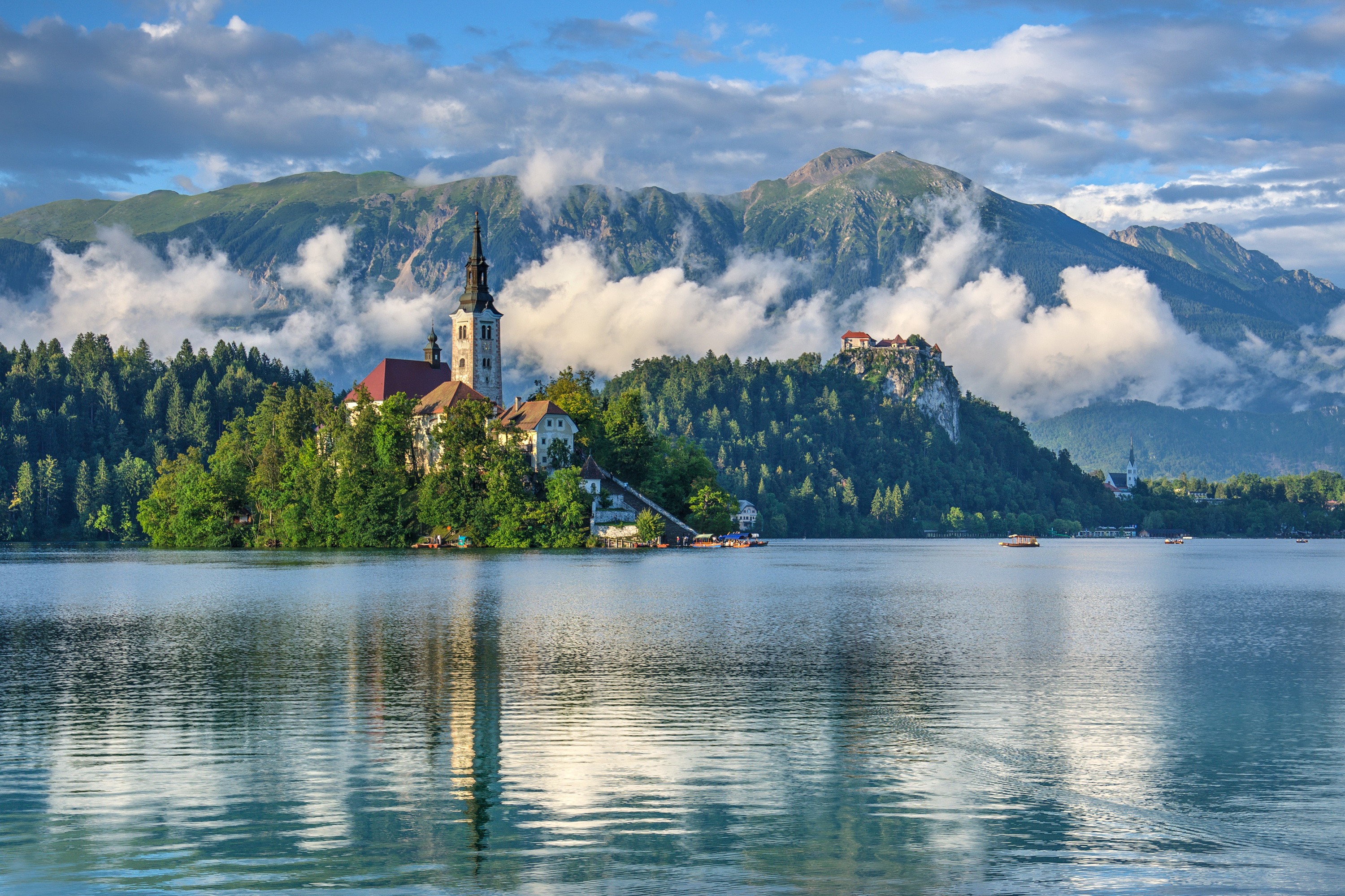 General 3000x2000 lake island church Slovenia landscape clouds water Lake Bled