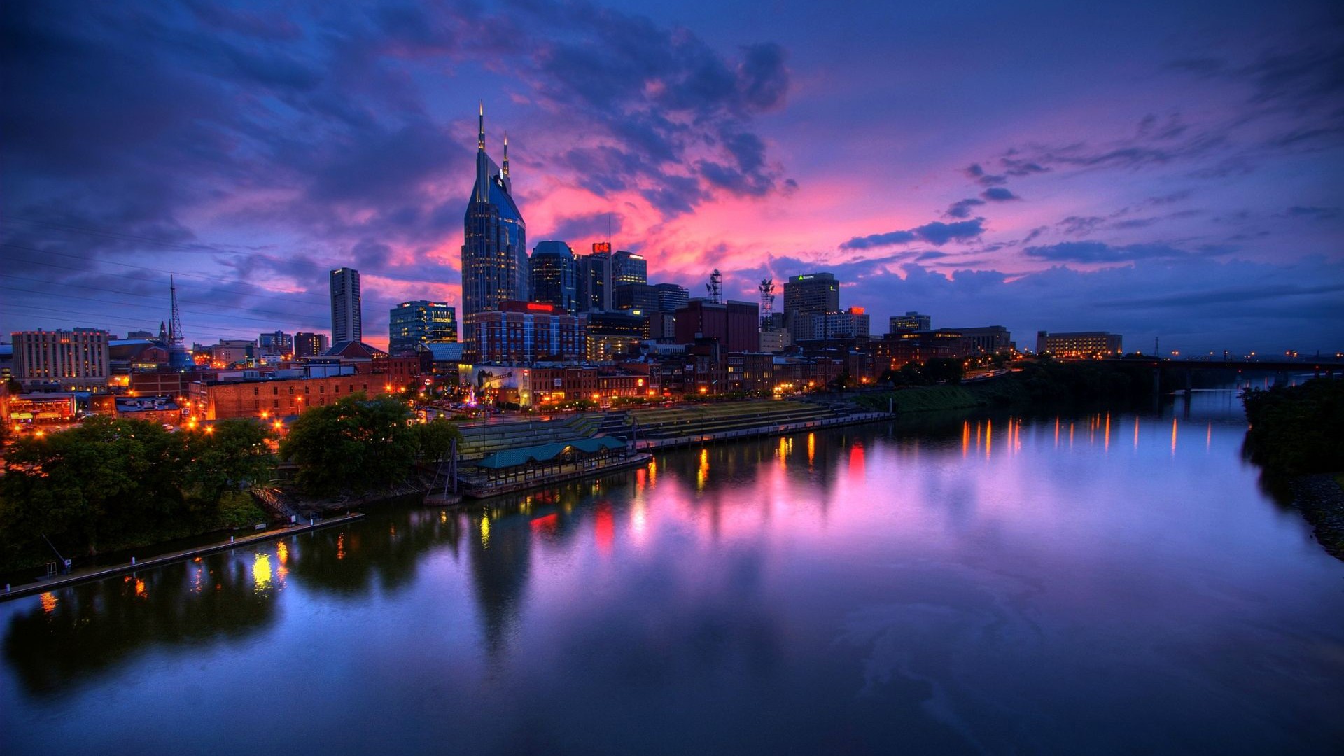 General 1920x1080 city city lights river dusk Nashville USA low light Tennessee