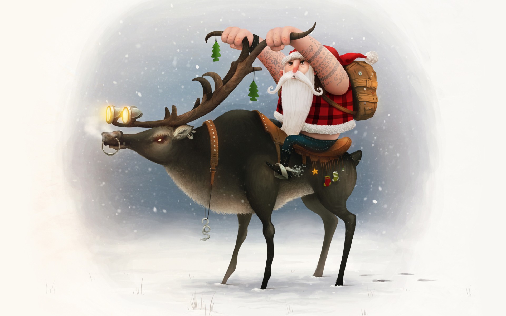 General 1920x1200 Santa Claus biker simple background digital art deer