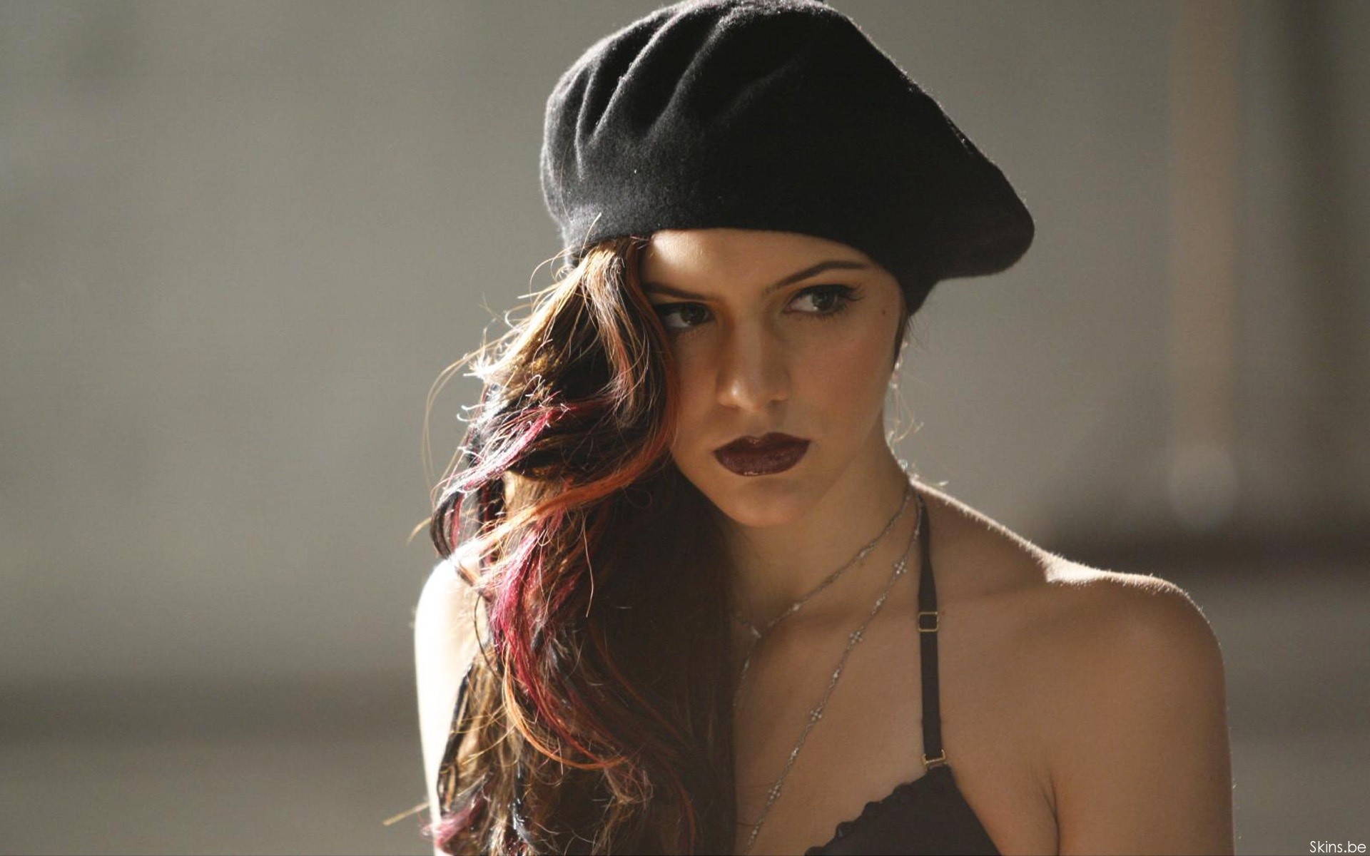 People 1920x1200 lips hat women dyed hair funny hats model red lipstick face Katharine McPhee brunette brown eyes looking away millinery women with hats