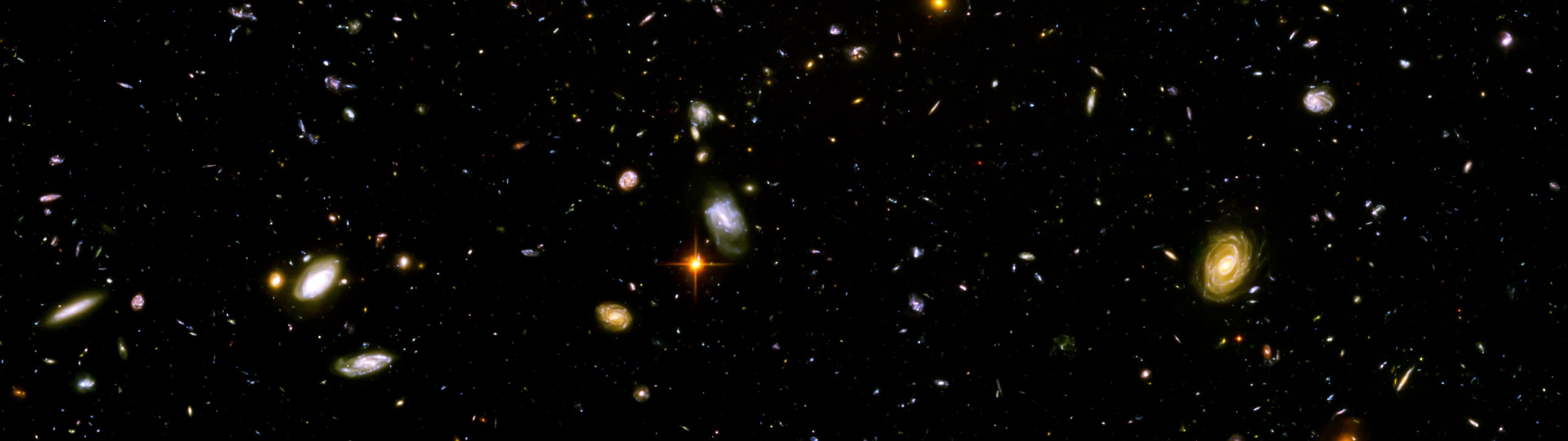 General 3840x1080 space galaxy Hubble Deep Field digital art space art Hubble