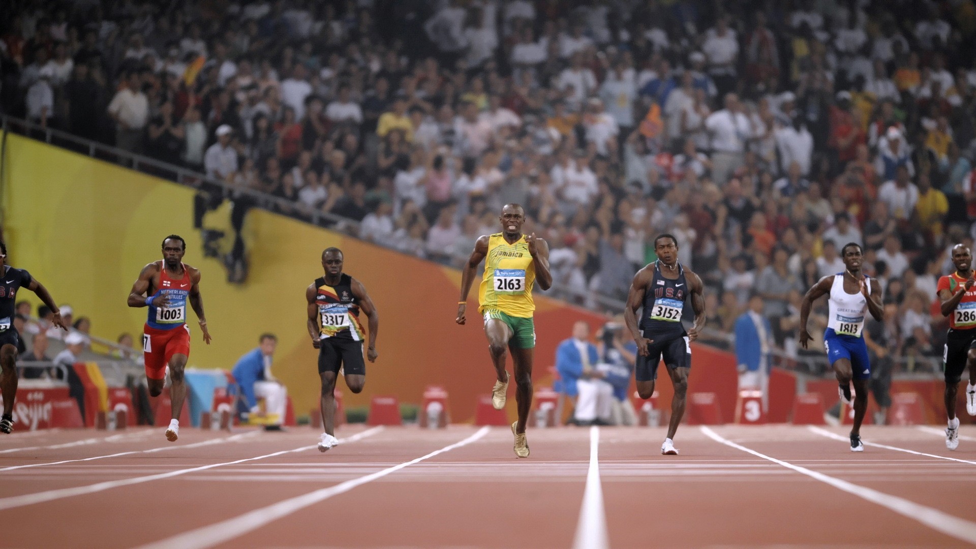 People 1920x1080 Usain Bolt running men sport Group of Men frontal view