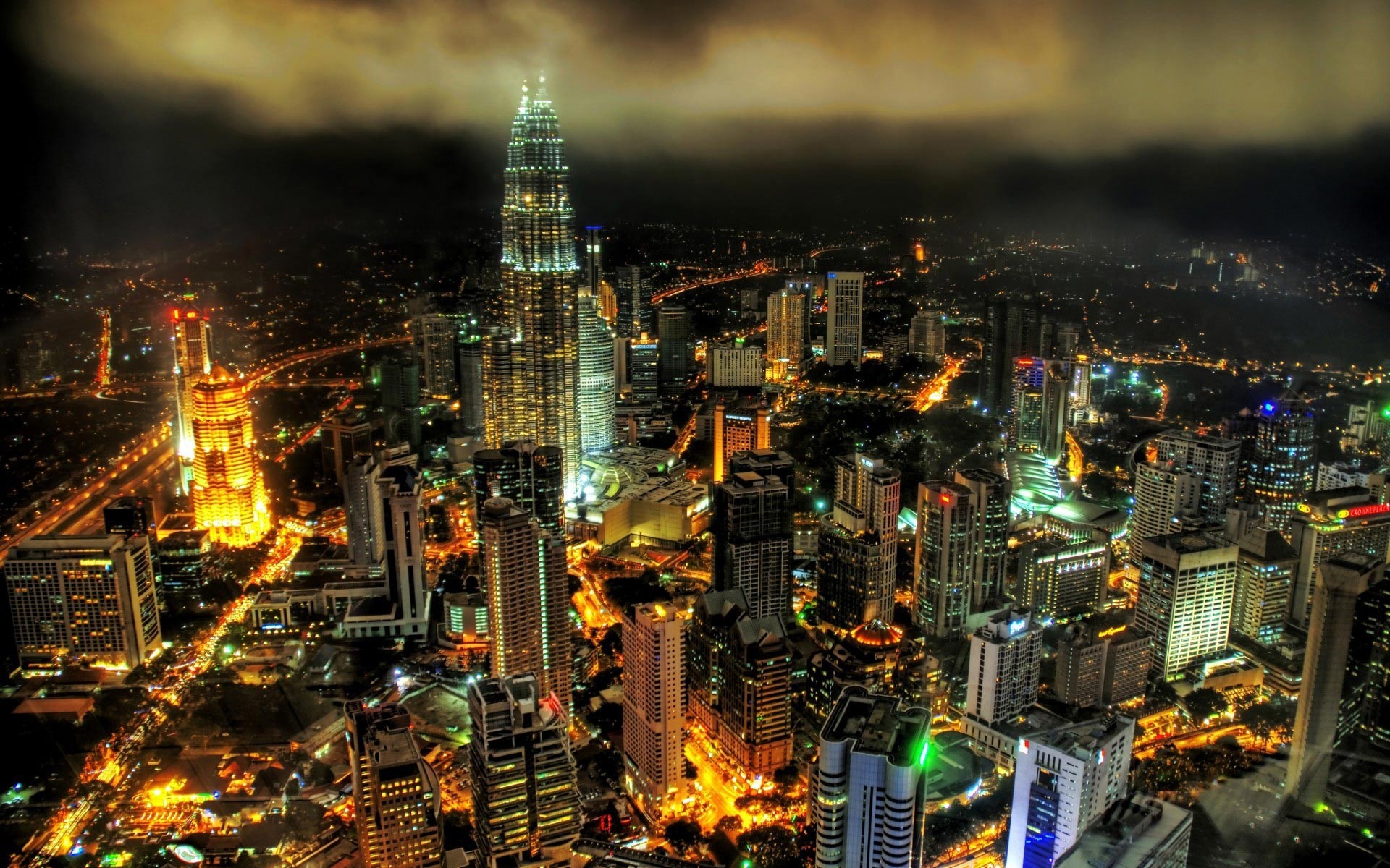 General 1920x1200 cityscape night HDR Kuala Lumpur skyscraper Asia lights Malaysia Petronas Towers low light