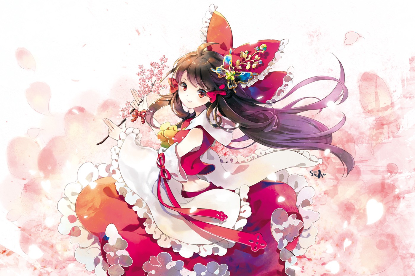Anime 1400x933 anime girls anime long hair red eyes brunette looking at viewer dress simple background white background