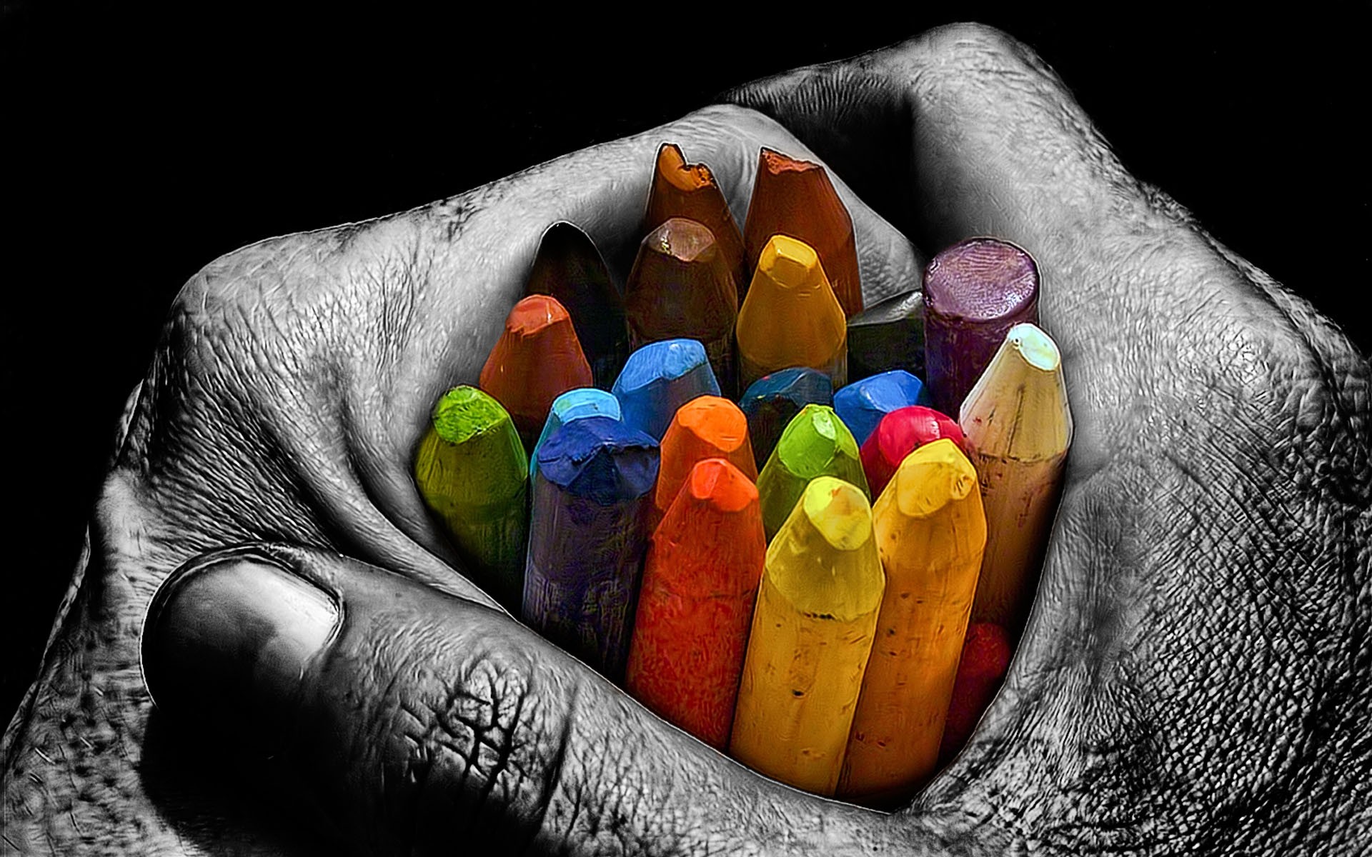 General 1920x1200 selective coloring pencils colorful hands chalk