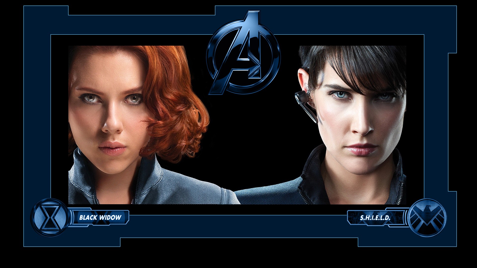 People 1920x1080 movies Black Widow Maria Hill Scarlett Johansson Cobie Smulders The Avengers S.H.I.E.L.D. two women Marvel Cinematic Universe dark hair redhead looking at viewer women