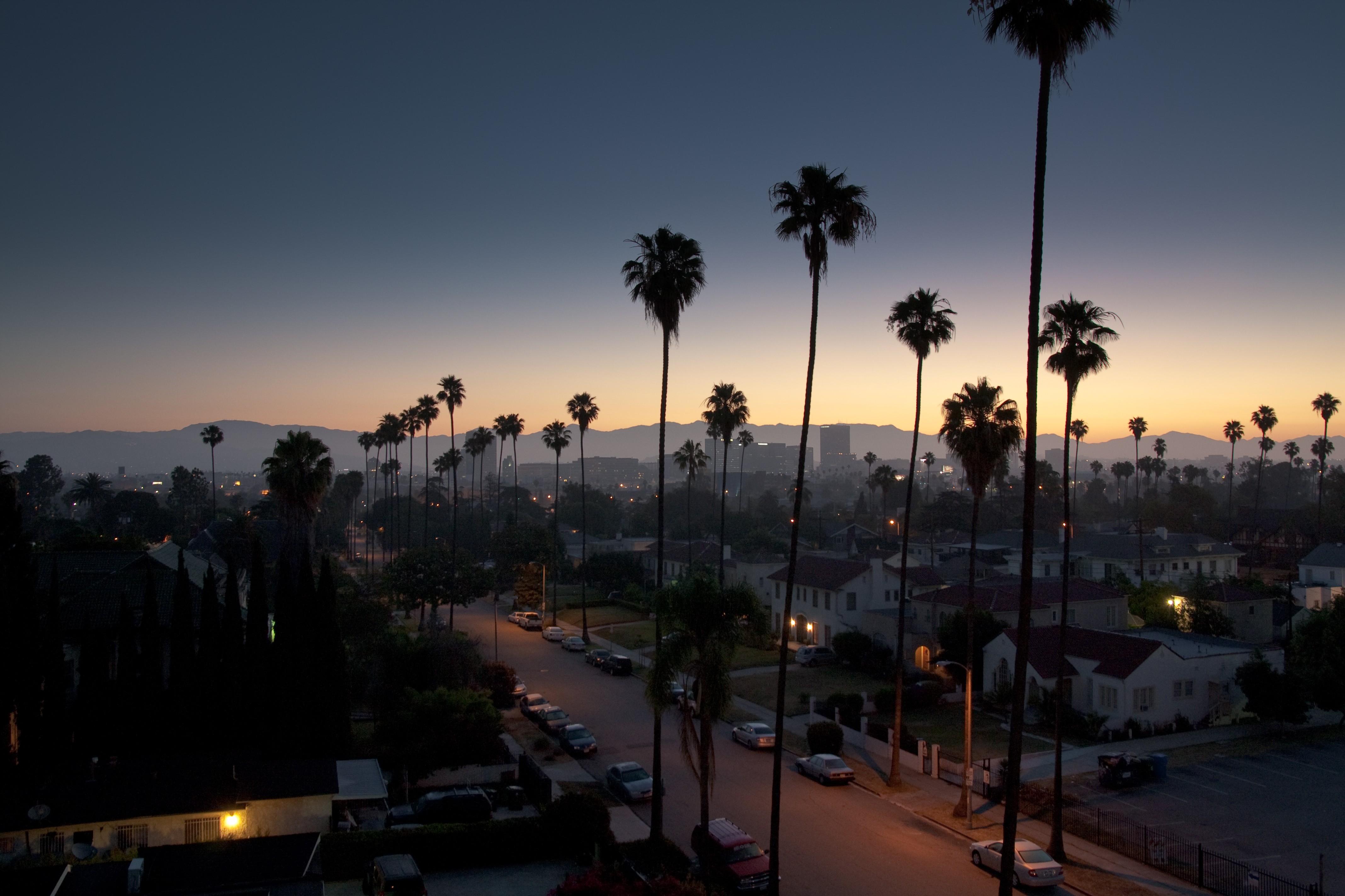 General 4272x2848 sunset cityscape Los Angeles dusk palm trees street city USA urban