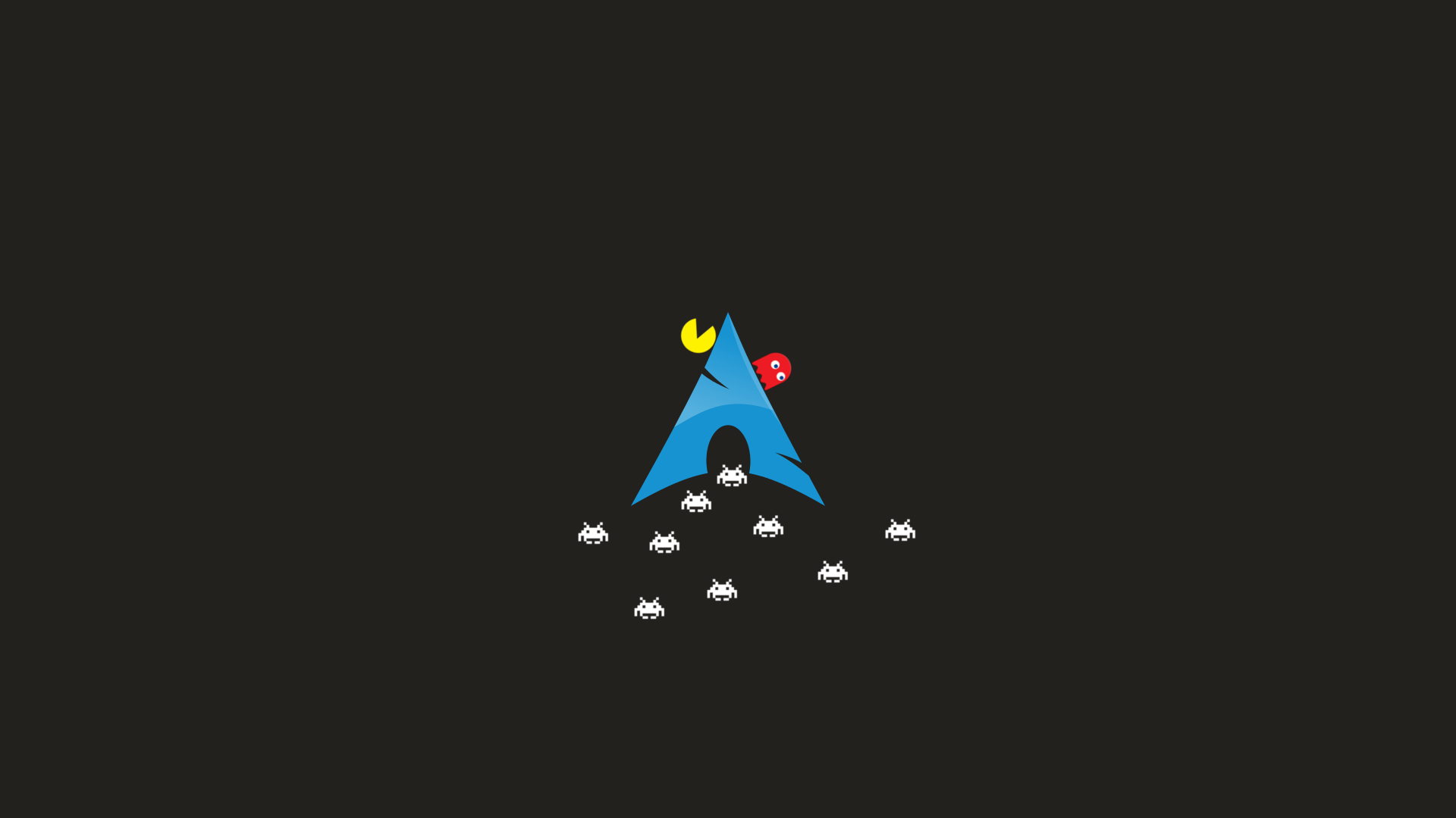 General 1920x1080 Arch Linux minimalism Space Invaders simple background black background Pac-Man  video games video game art Video Game Crossover