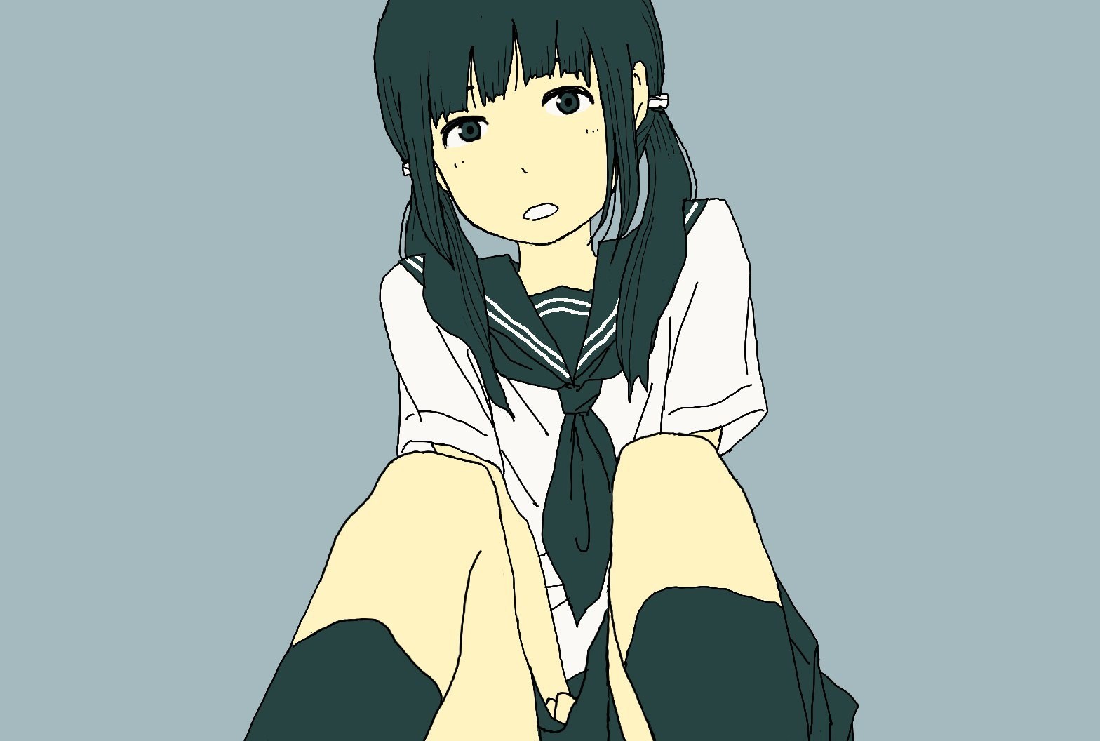 Anime 1568x1056 school uniform anime simple background anime girls sitting looking at viewer