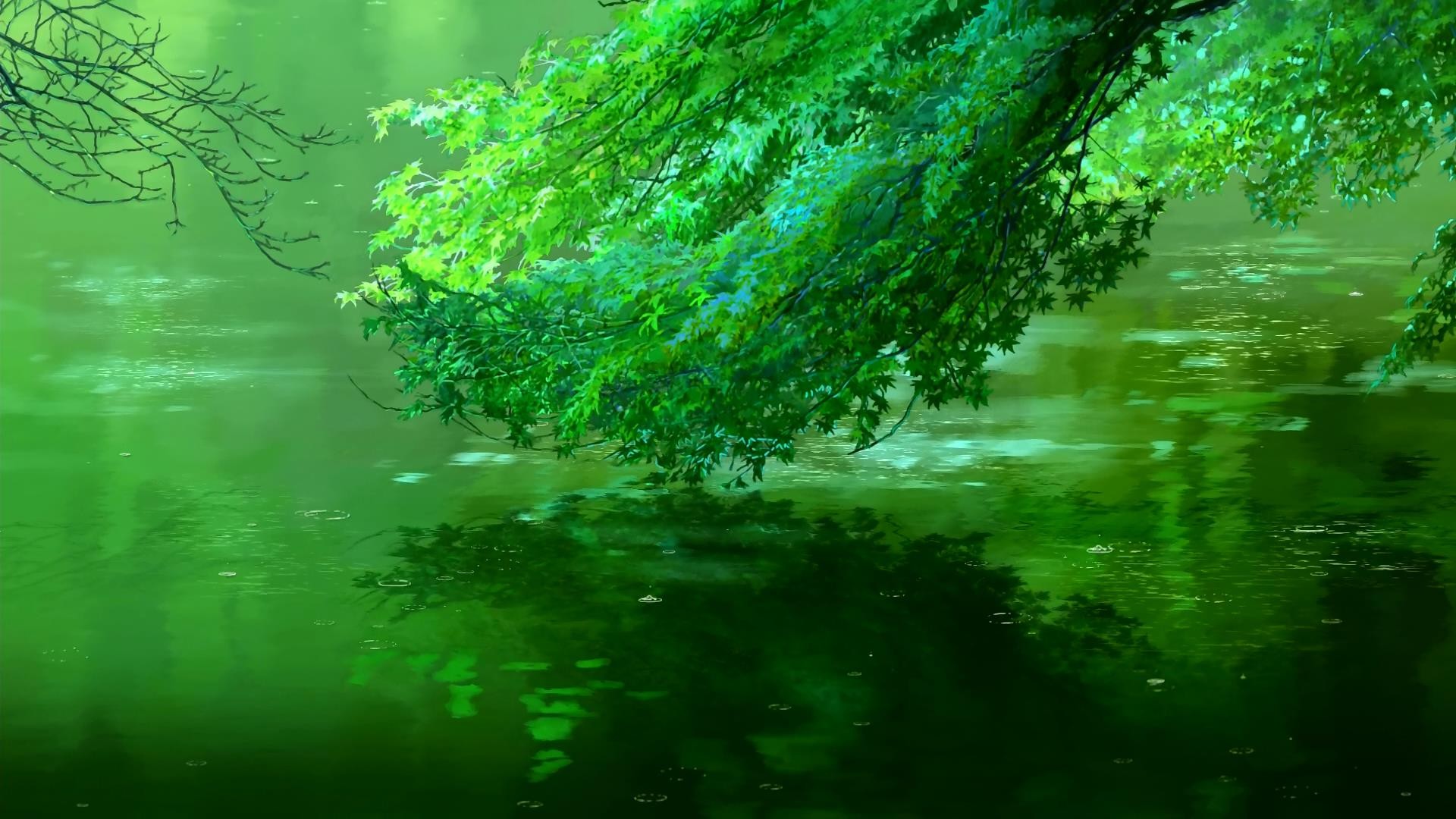 Anime 1920x1080 fantasy art The Garden of Words leaves water artwork Makoto Shinkai 