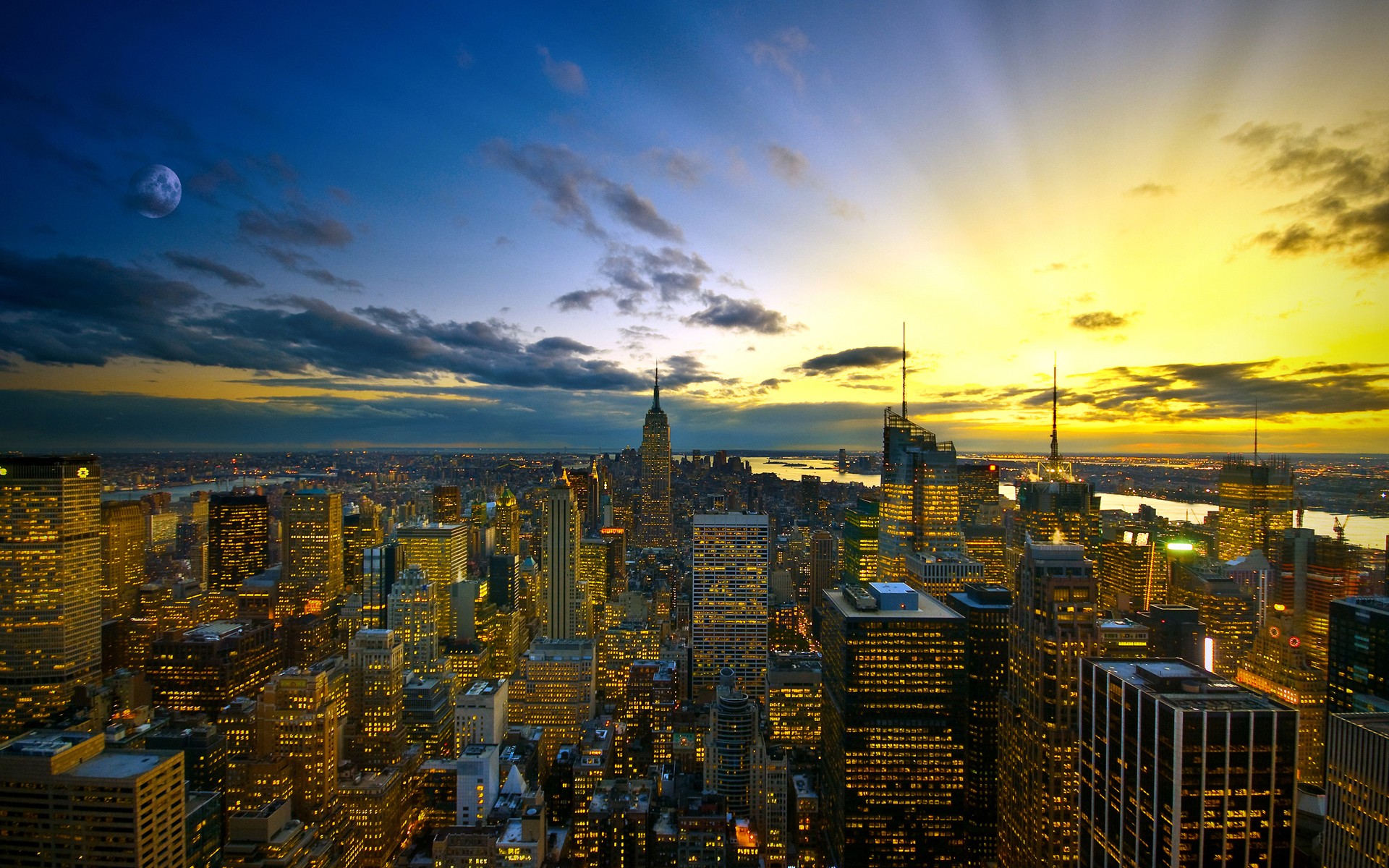 General 1920x1200 New York City Empire State Building city sunlight Moon cityscape