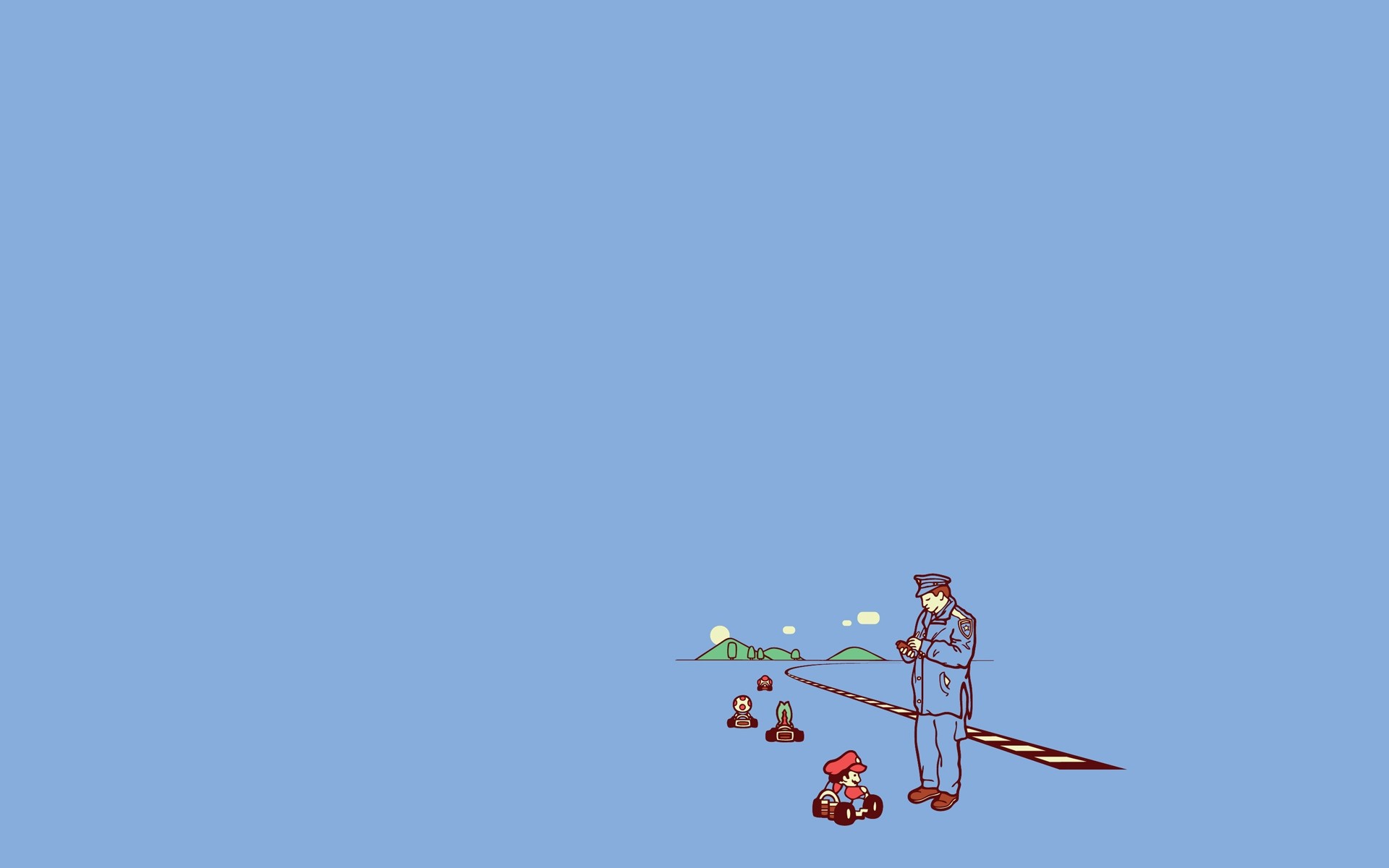 General 1920x1200 minimalism humor Super Mario Kart video game art video games simple background blue background