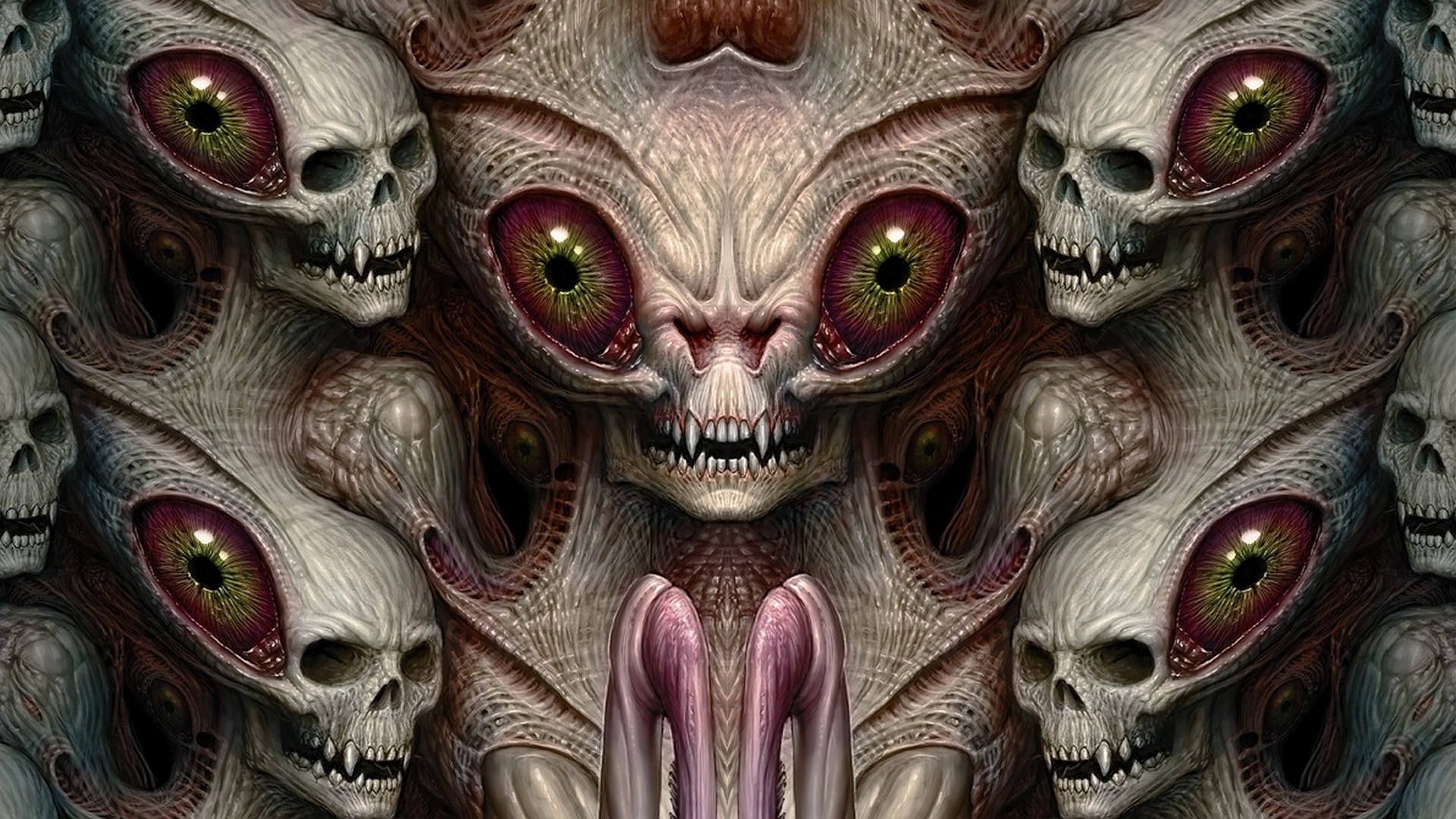 General 1920x1080 aliens creature drawing skull eyes teeth symmetry digital art closeup creepy