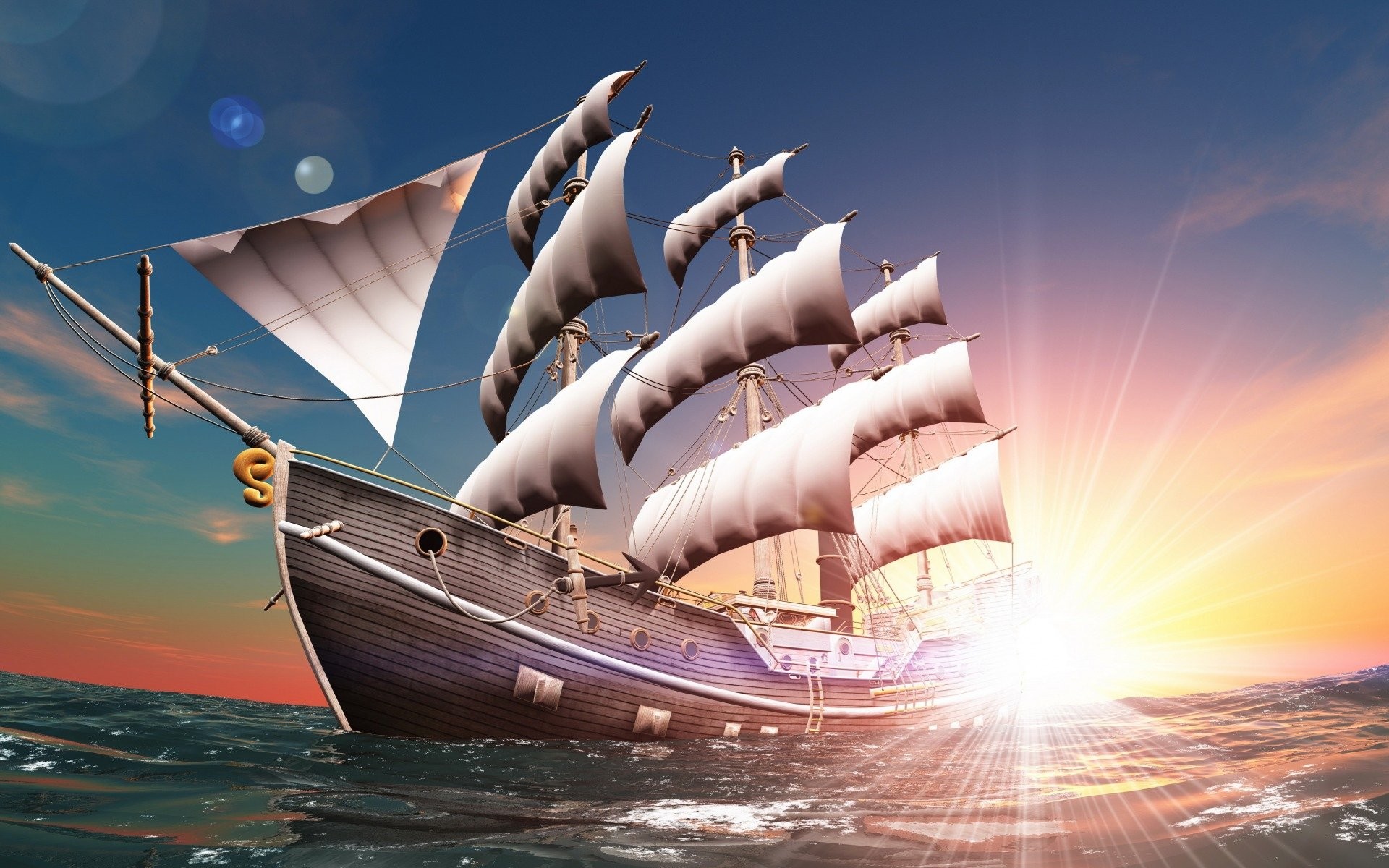 General 1920x1200 sailing ship digital art artwork ship CGI rigging (ship) vehicle sea sunlight