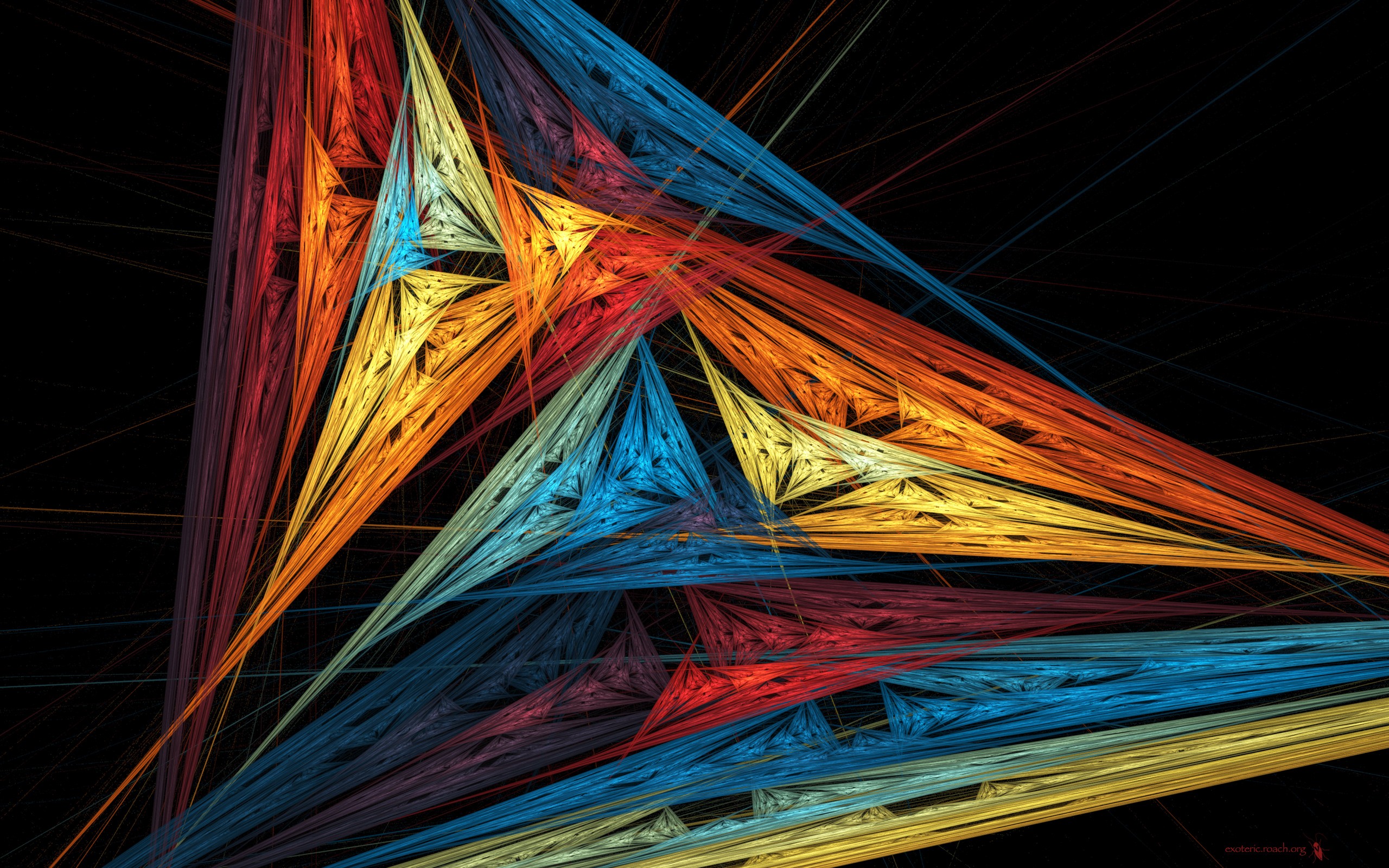General 2560x1600 digital art abstract CGI colorful shapes lines black background