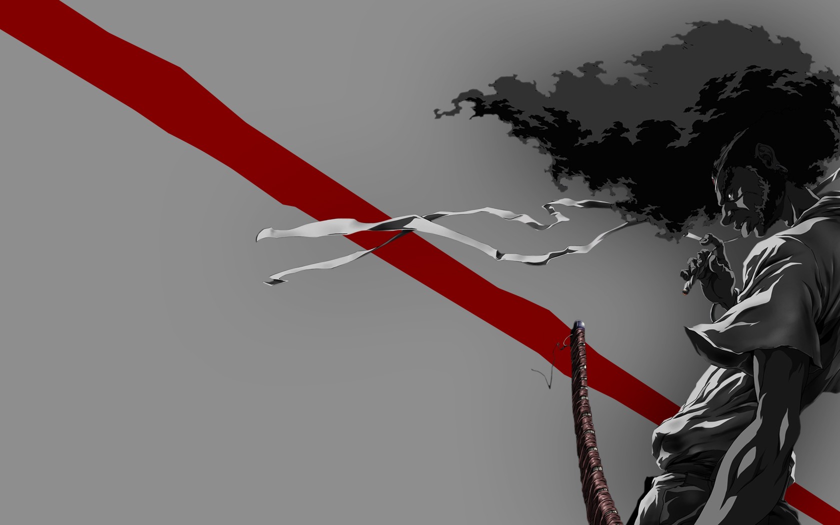 Anime 1680x1050 Afro Samurai anime monochrome diagonal lines red katana gray background