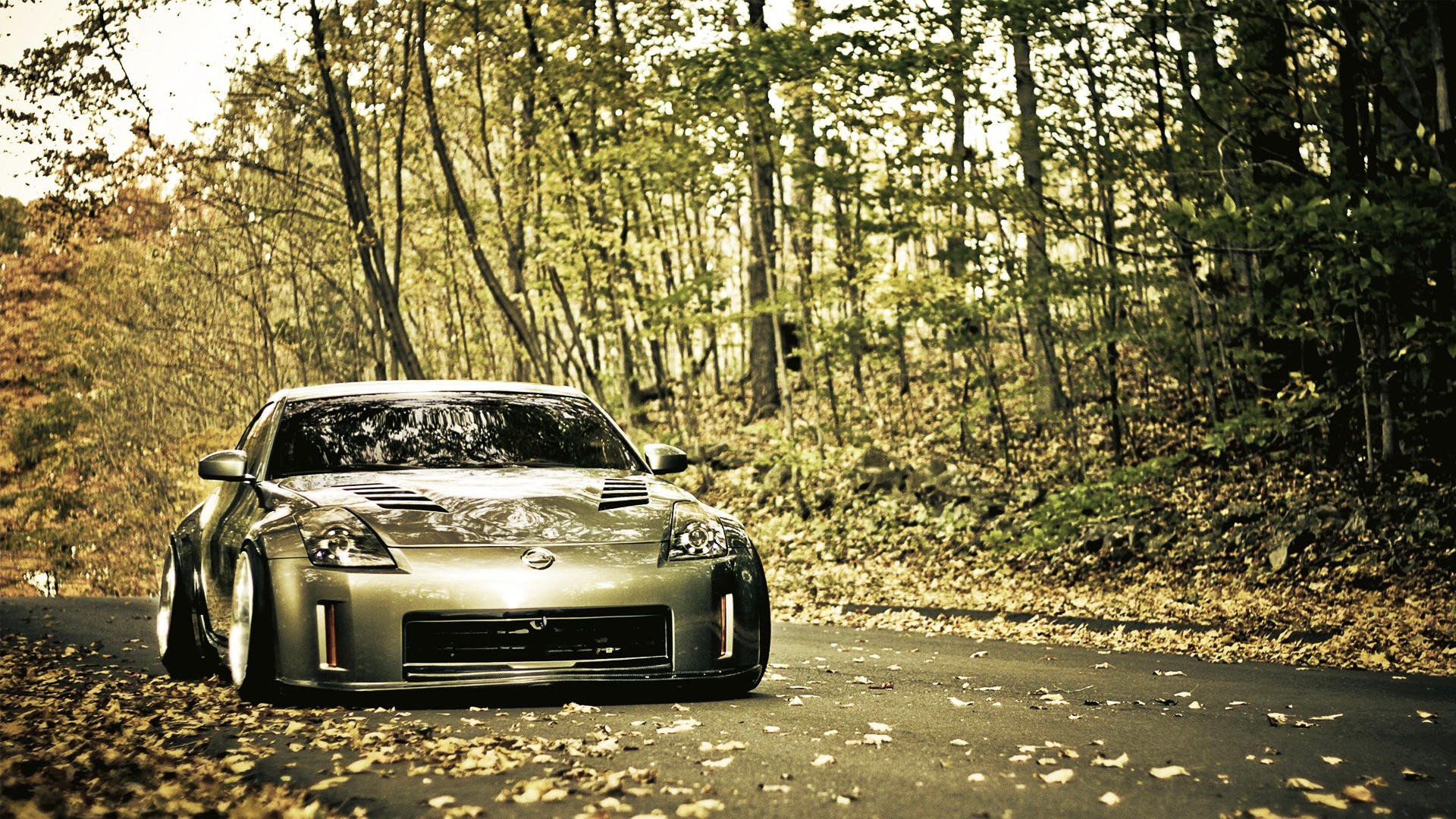 General 1920x1080 stance (cars) Nissan Nissan 350Z car road forest trees Nissan Fairlady Z vehicle Japanese cars