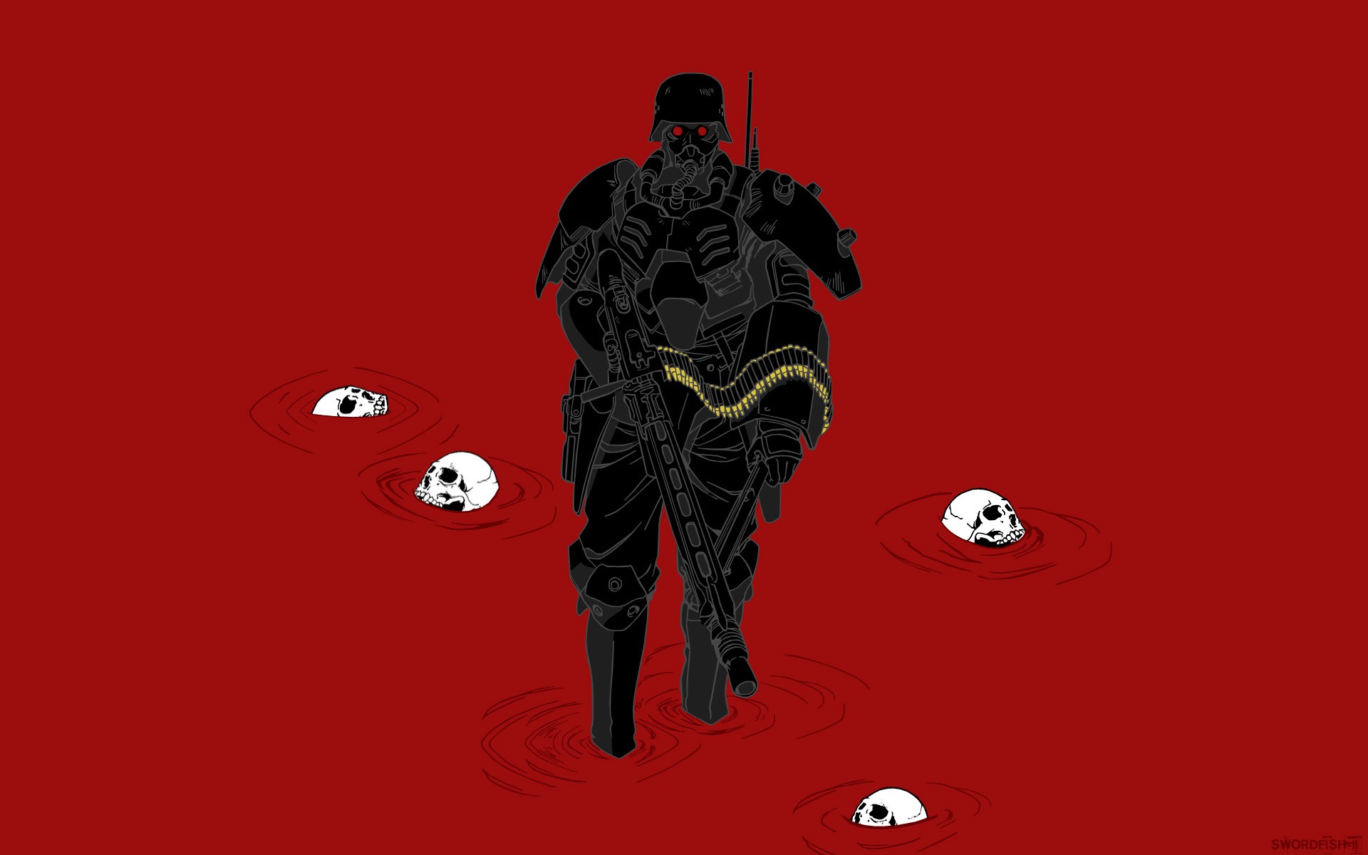 Anime 1920x1200 Jin-Roh artwork power armor red background simple background skull