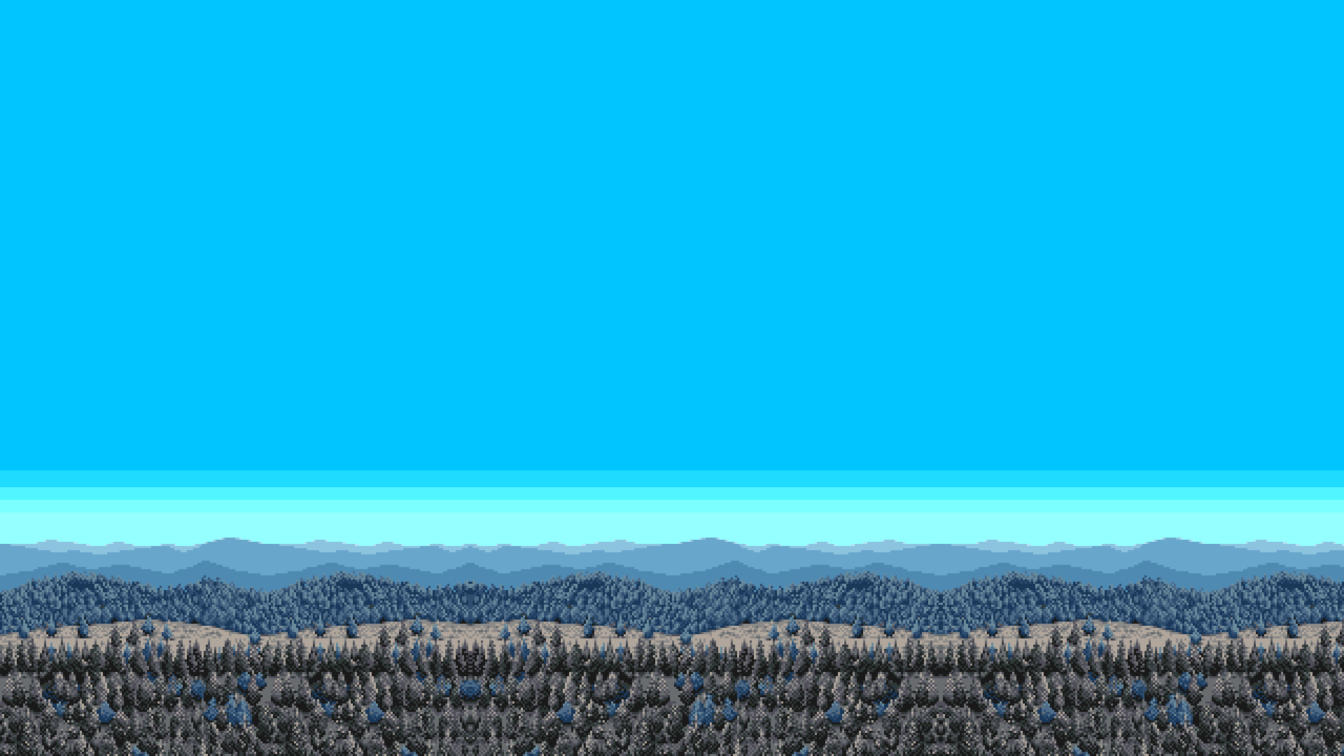 General 1920x1080 pixelated cyan pixels pixel art minimalism trees forest turquoise background digital art sky landscape
