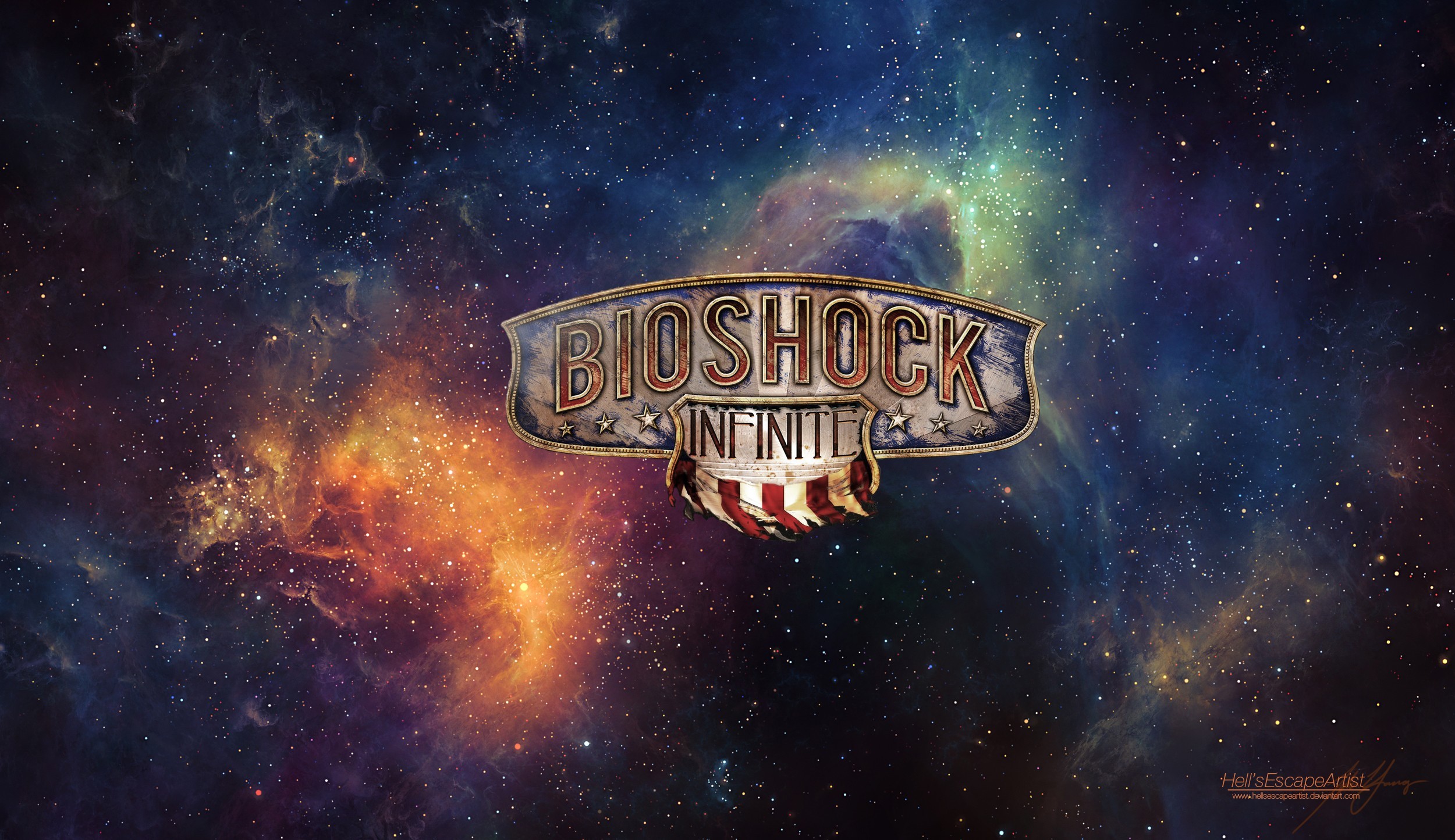 General 2500x1445 BioShock BioShock Infinite space artwork video games stars lighthouse PC gaming TylerCreatesWorlds