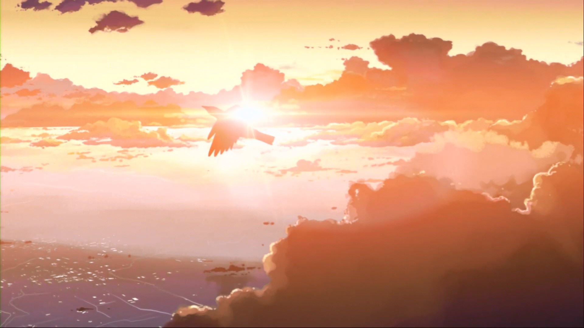 Anime 1920x1080 anime scenery sky birds clouds sunlight animals