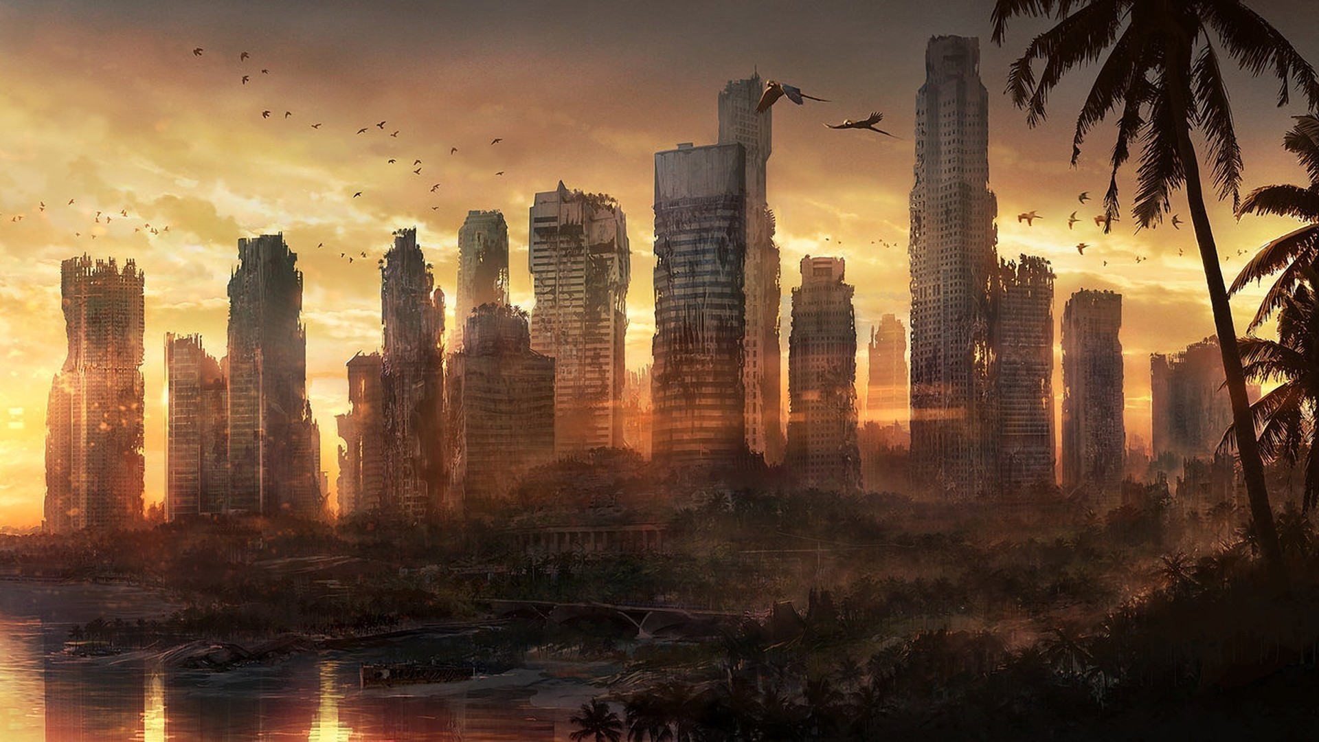 General 1920x1080 cityscape apocalyptic sunset ruins sunlight science fiction futuristic