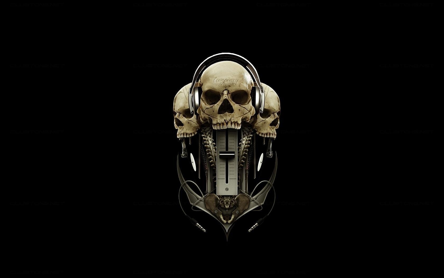 General 1680x1050 skull Korn digital art simple background black background headphones audio-technica