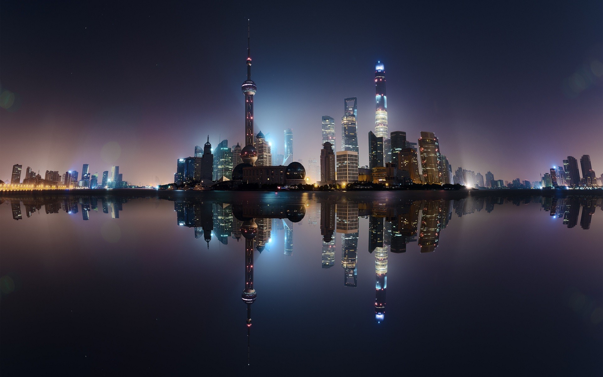 General 1920x1200 Shanghai China city cityscape skyscraper tower water sea reflection night lights building long exposure Asia Oriental Pearl TV Tower