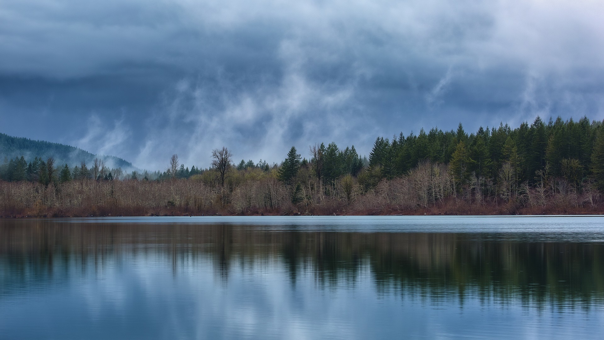 General 1920x1080 lake clouds trees mist nature landscape calm waters
