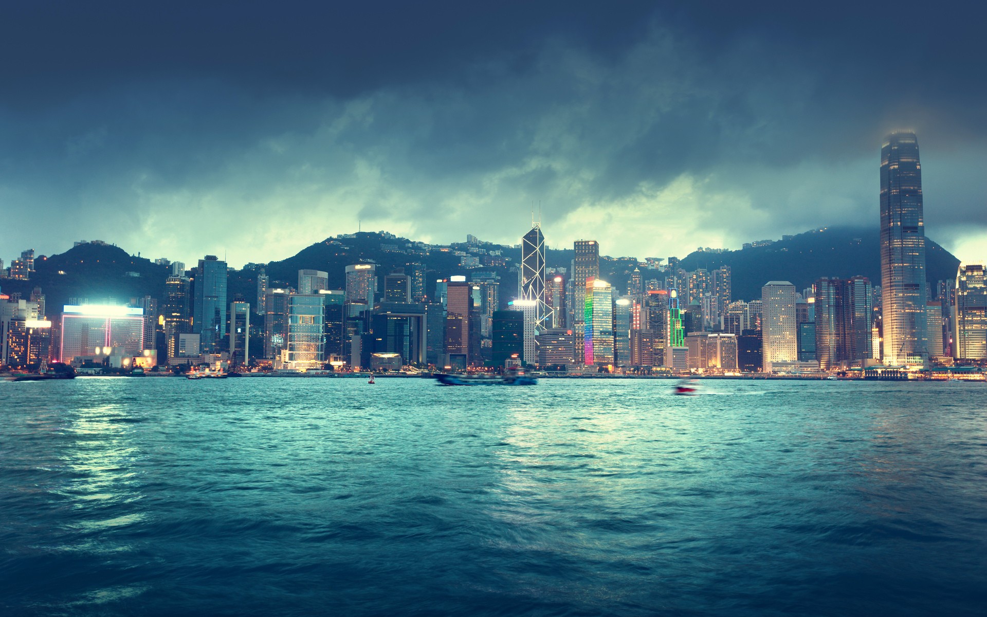 General 1920x1200 city Hong Kong water cityscape cyan China Asia city lights