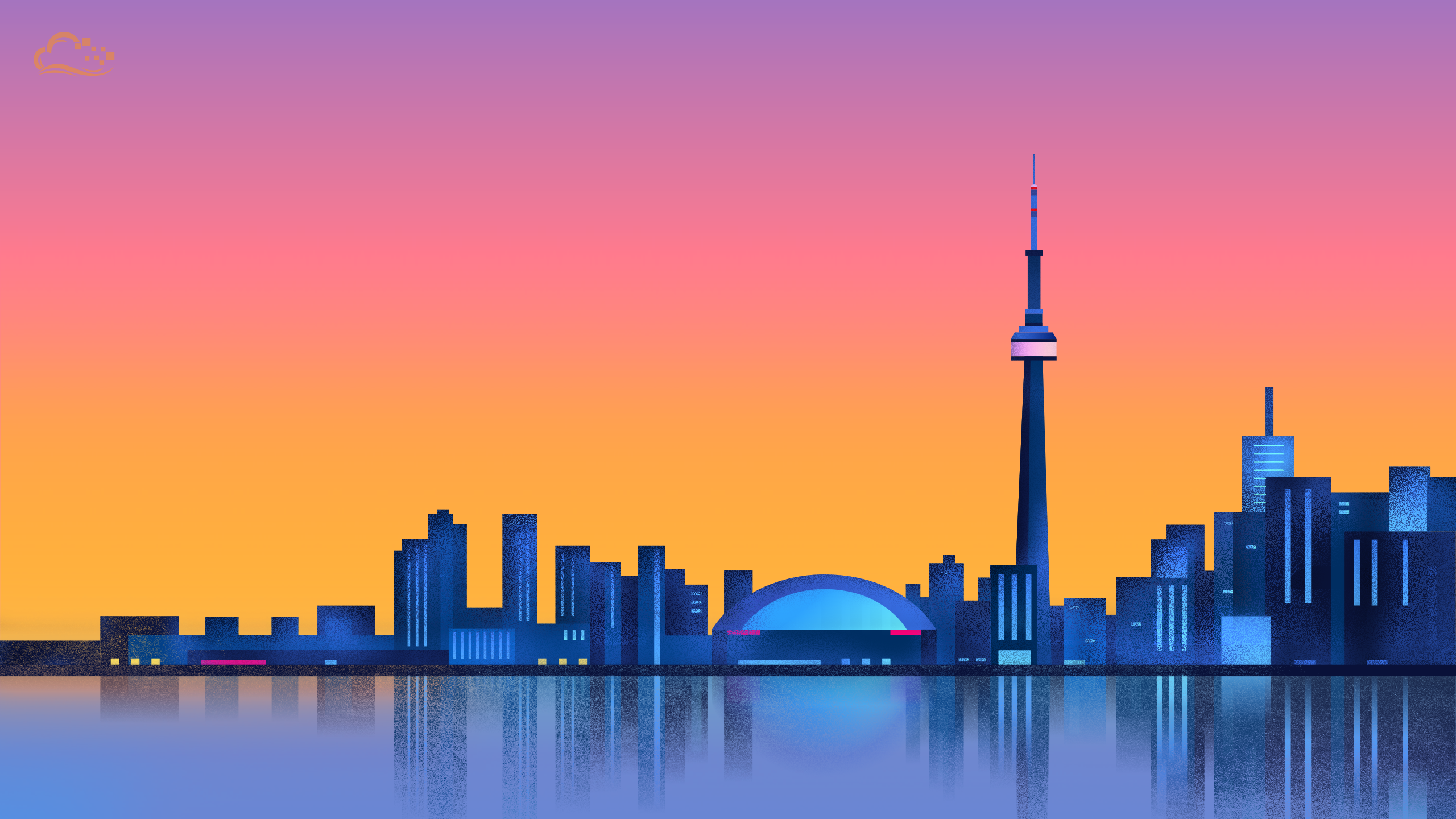 General 2560x1440 city sunset minimalism reflection Toronto CN Tower digital art Canada
