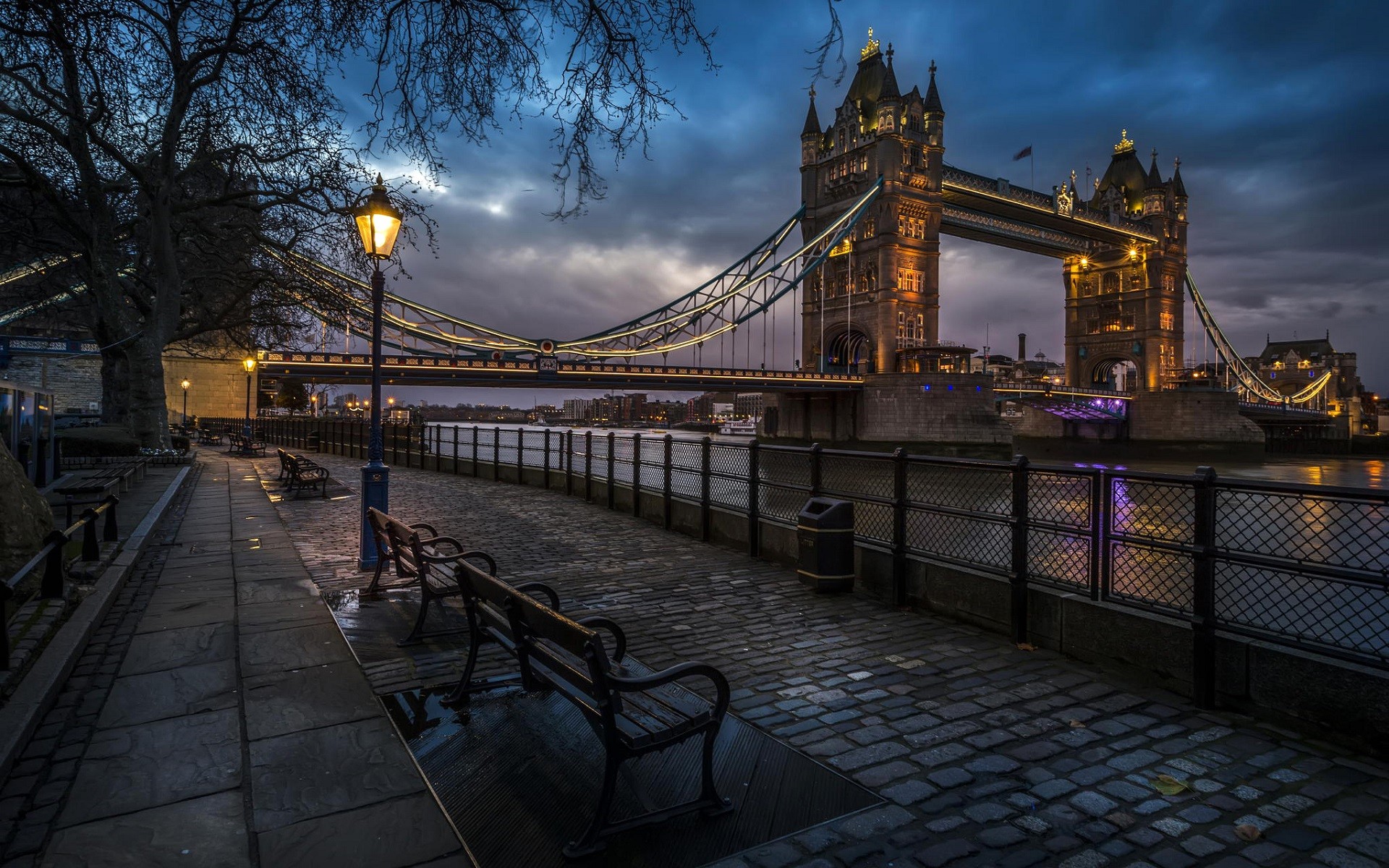 General 1920x1200 city London England Tower Bridge bridge street street light night cobblestone River Thames UK