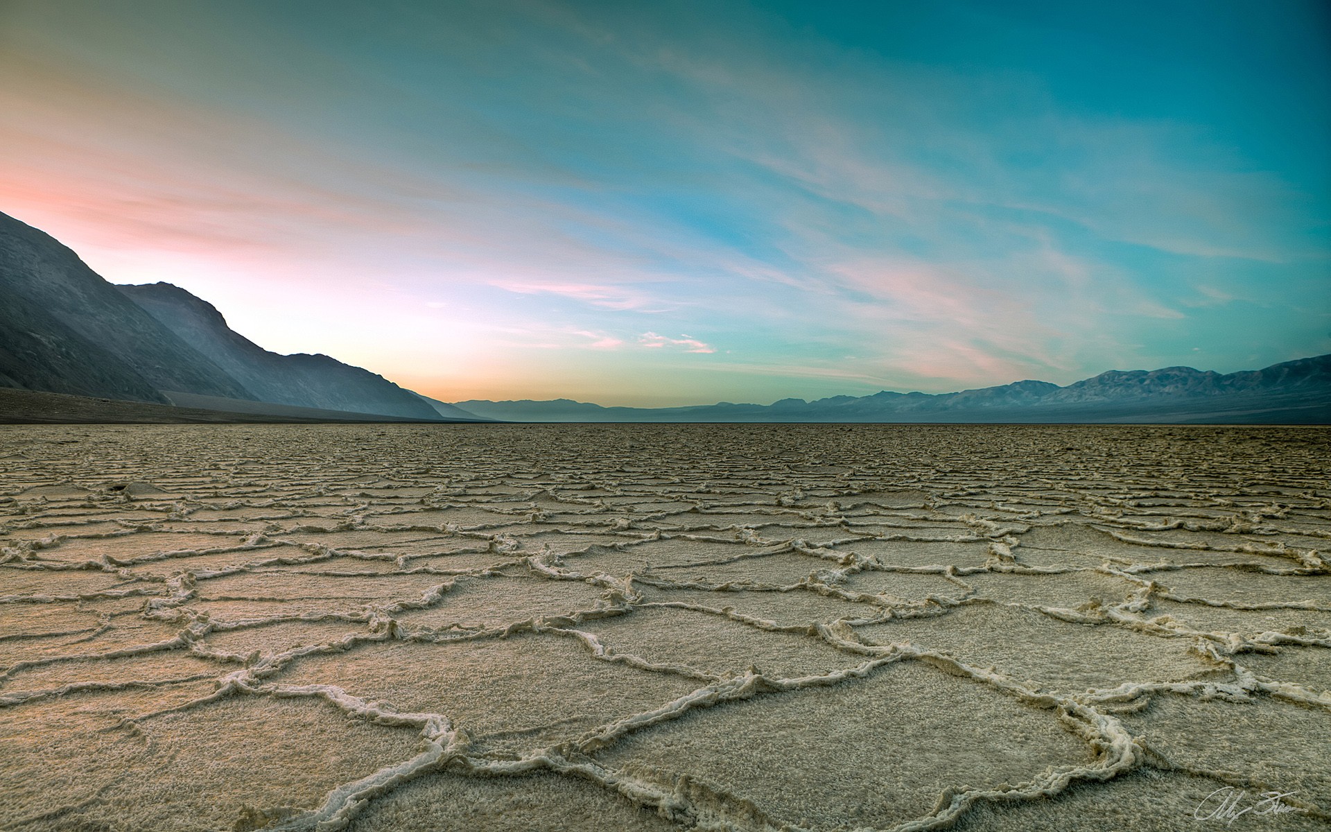General 1920x1200 plains desert landscape sky salt lakes pattern California mountains Death Valley nature