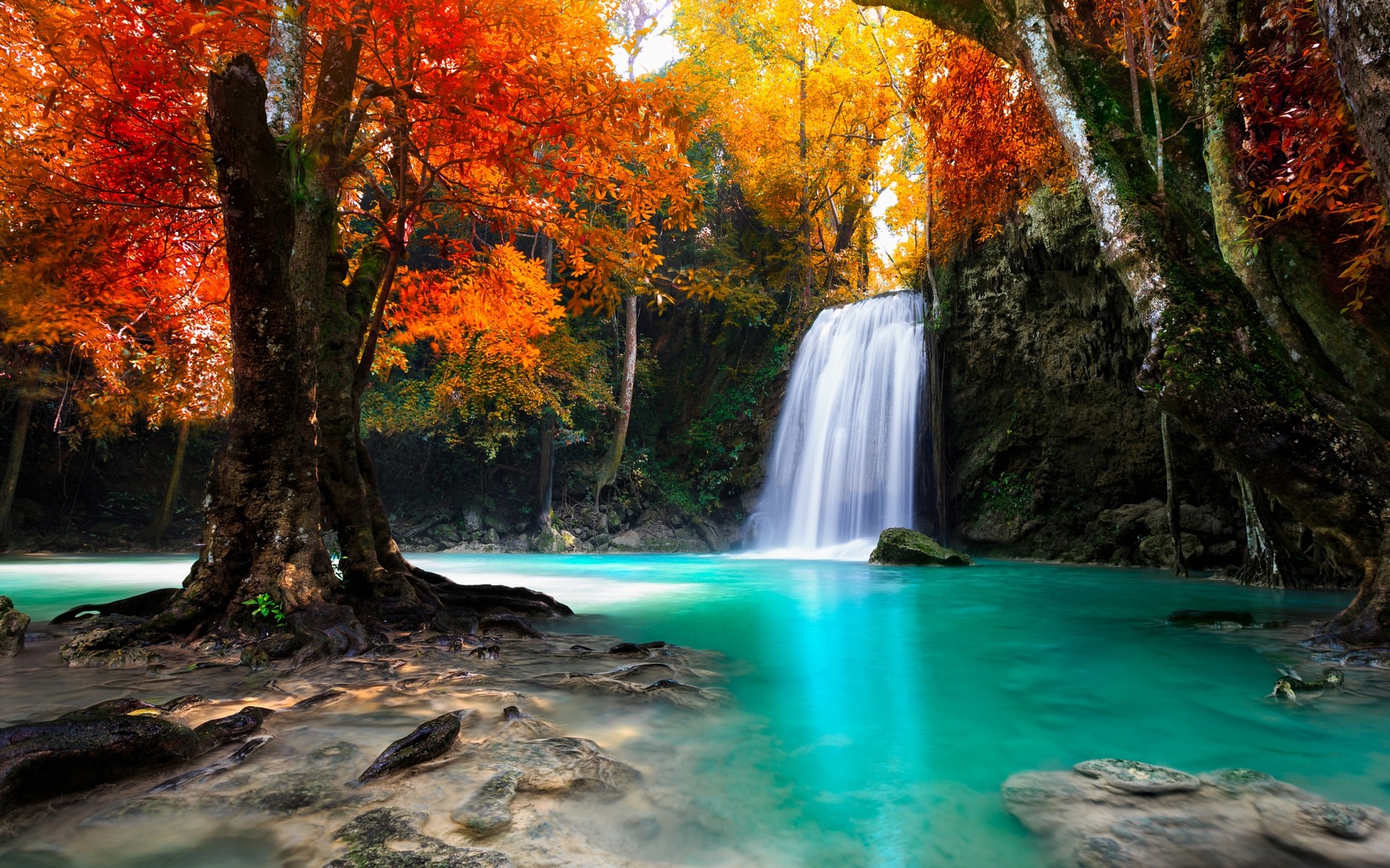 General 1920x1200 colorful trees waterfall nature tropical forest fall Thailand water Asia