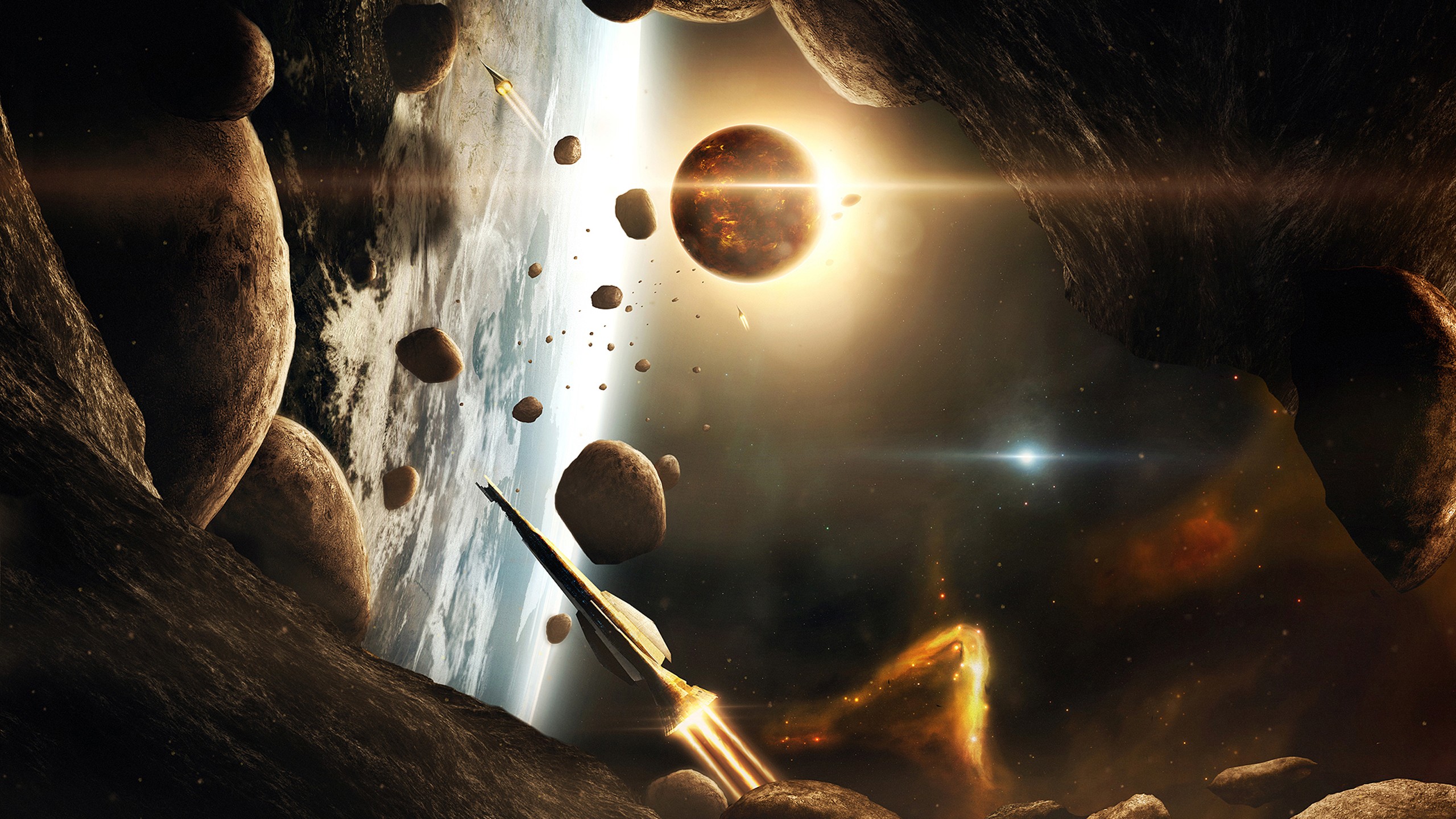 General 2560x1440 space rocks space art spaceship planet science fiction
