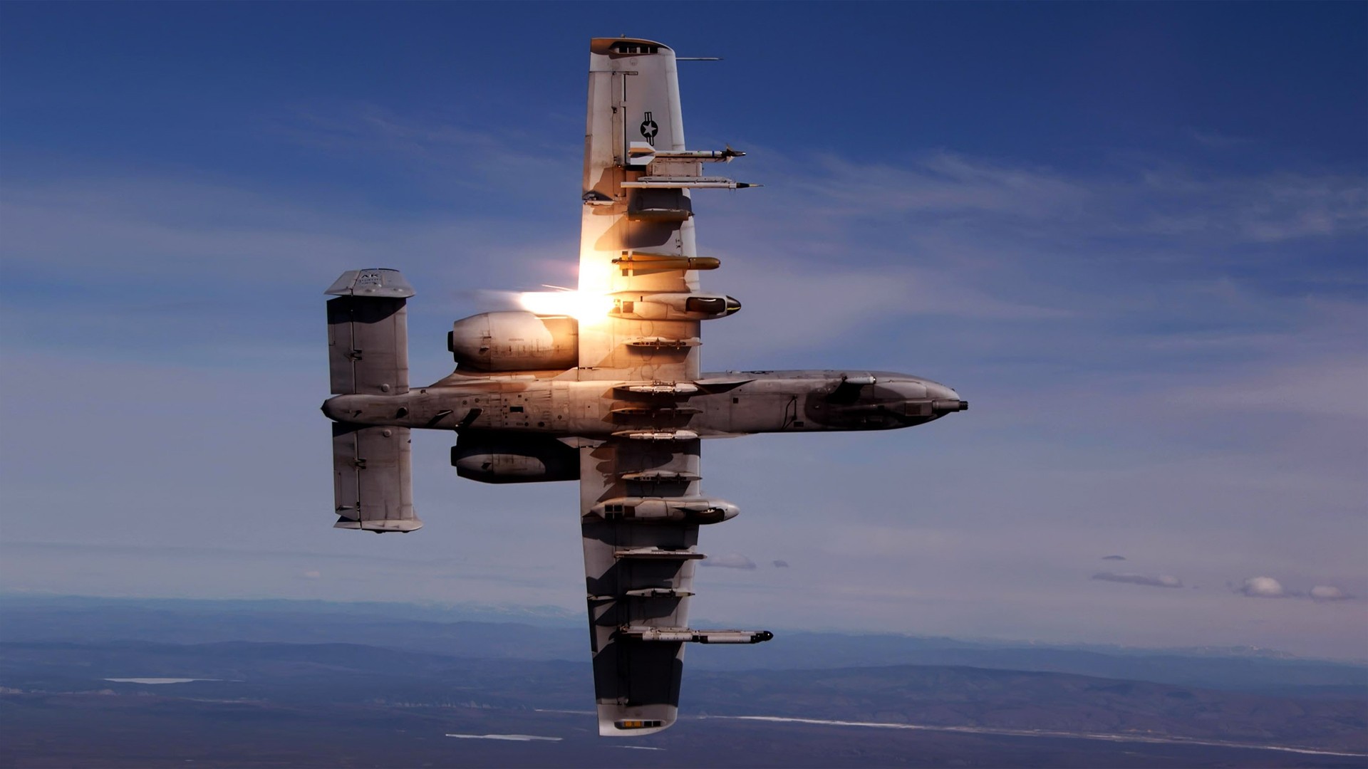 General 1920x1080 airplane Warthog aircraft military aircraft Fairchild Republic A-10 Thunderbolt II military American aircraft vehicle sky clouds missiles bottom view